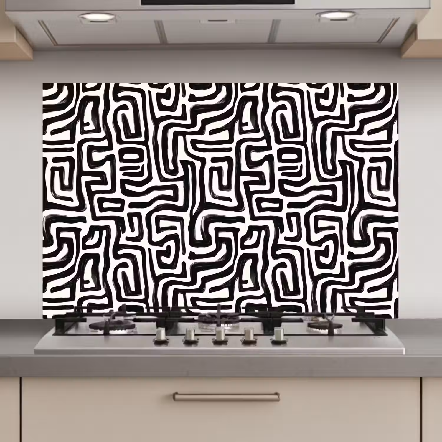 Grafisch - Lijnen - Zwart - Wit keuken achterwand spatscherm klein 900 -3d_website