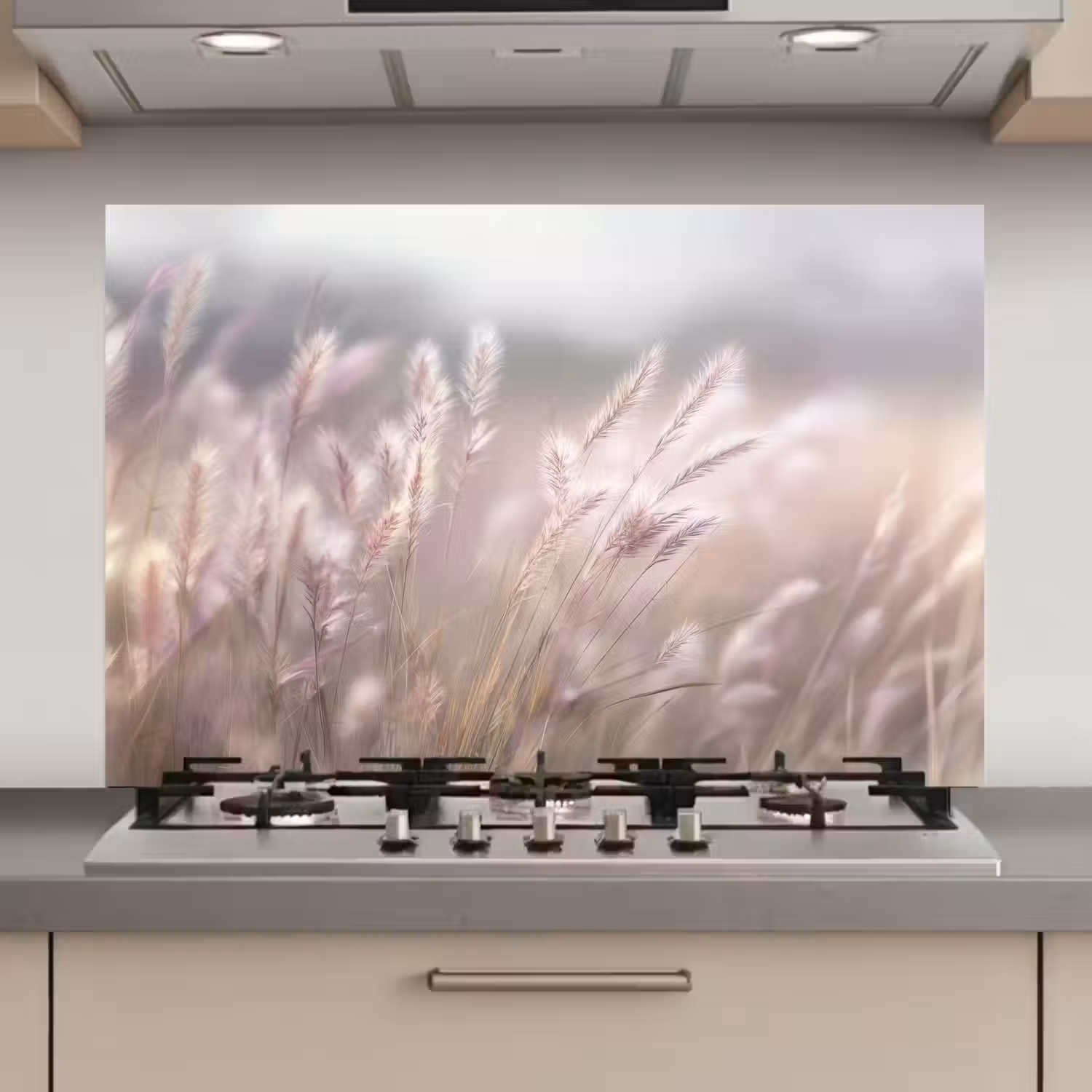 Graspluimen - Wind - Beige - Mistig keuken achterwand spatscherm klein -3d_website