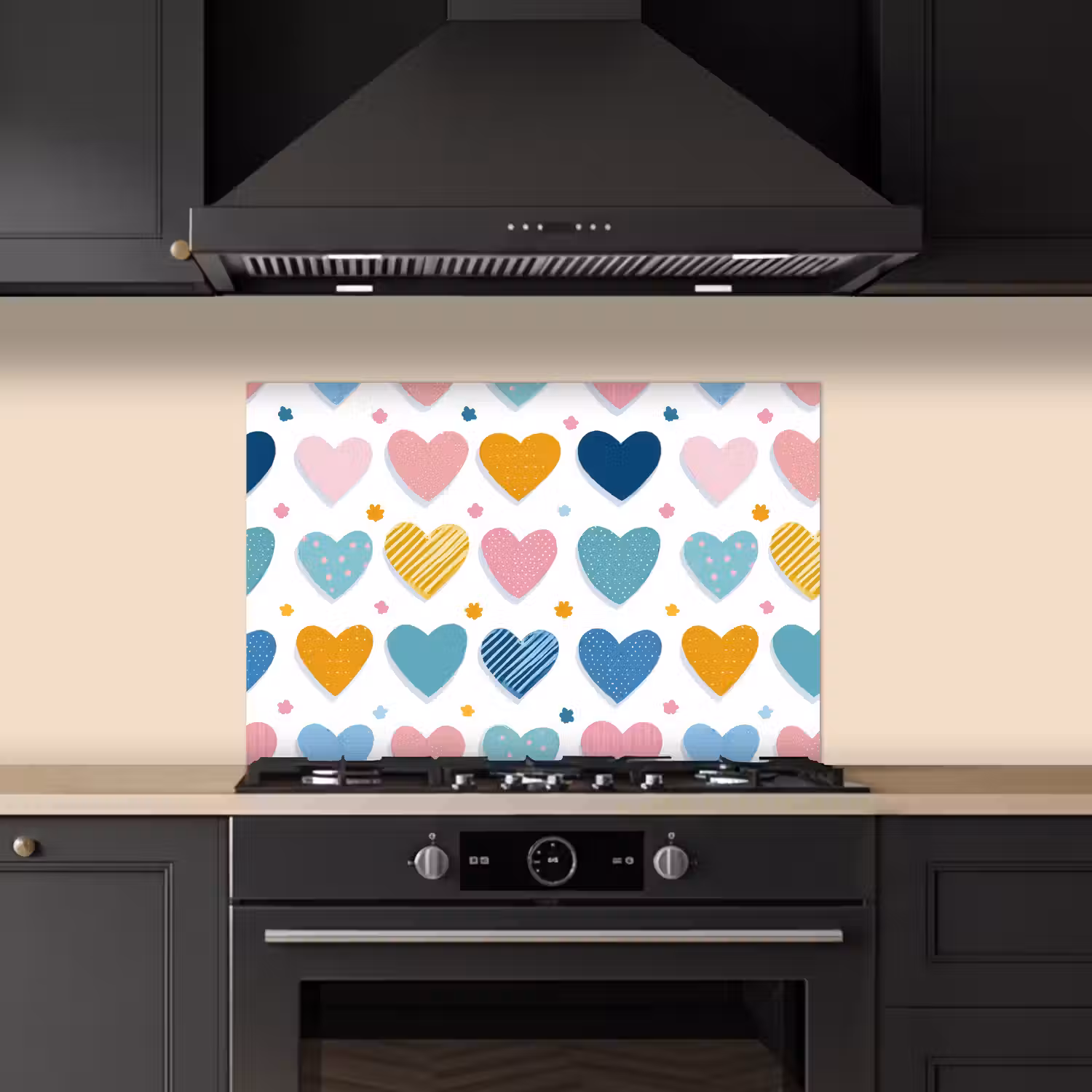 Hartjes - Pastel - Patroon keuken achterwand spatscherm klein -sfeer1