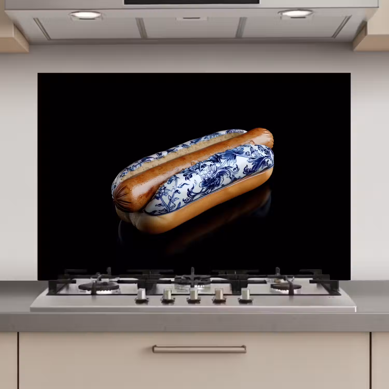 Hotdog - Porselein - Delfts blauw - Eten keuken achterwand spatscherm klein -3d_website
