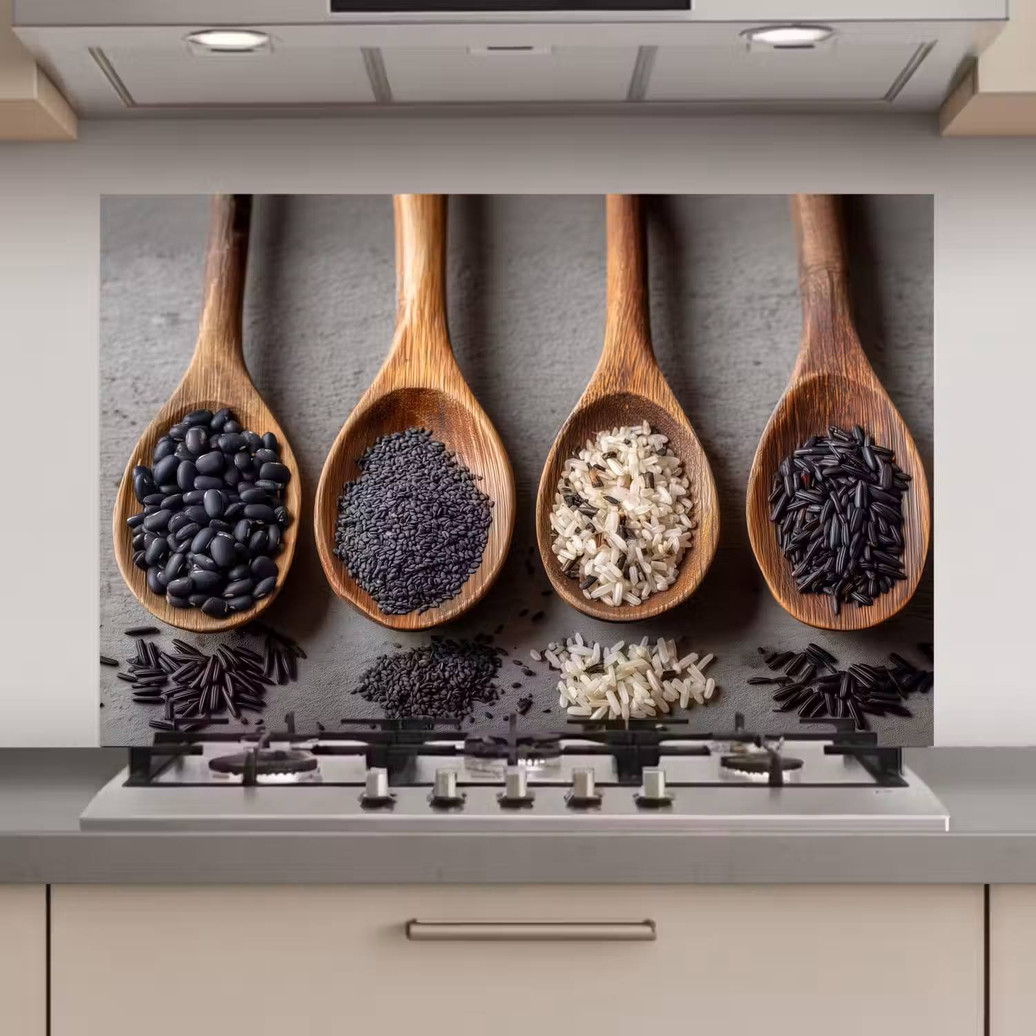 Houten - Lepels - Rijst - Zaden keuken achterwand spatscherm klein -3d_website