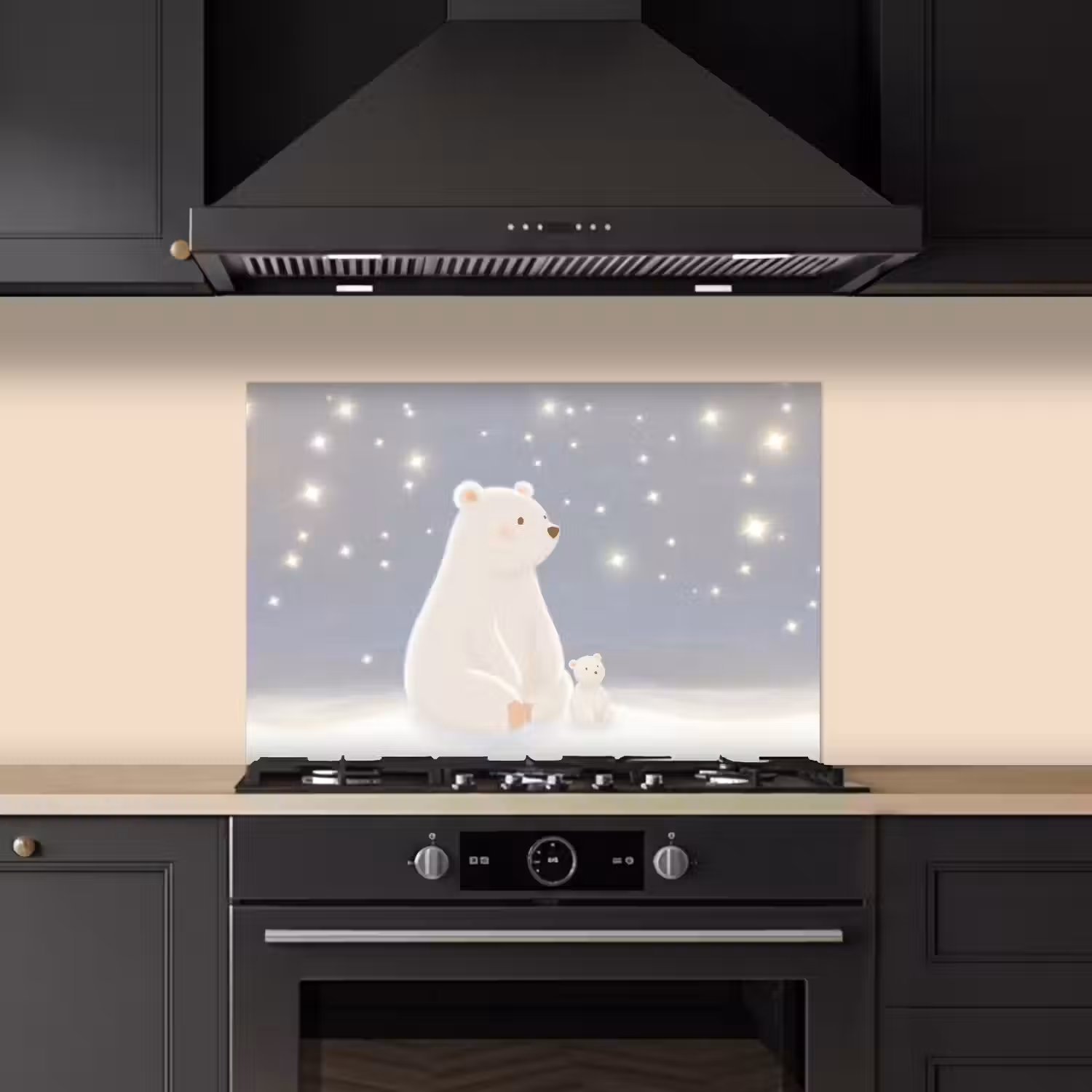 Ijsbeer - Sneeuw - Sterren - Blauw keuken achterwand spatscherm klein -sfeer1