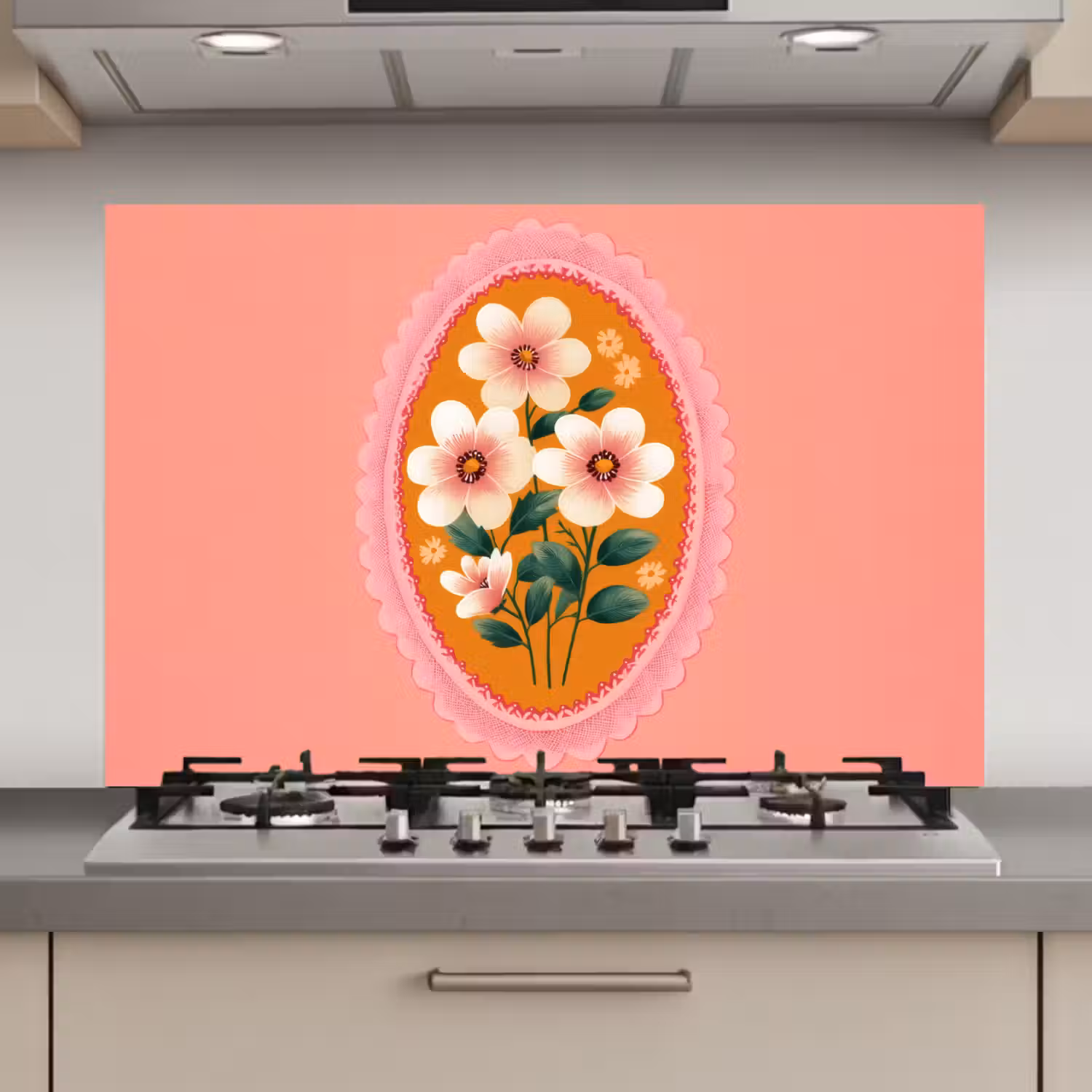 Illustratie - Bloemen - Rand - Roze keuken achterwand spatscherm klein -3d_website