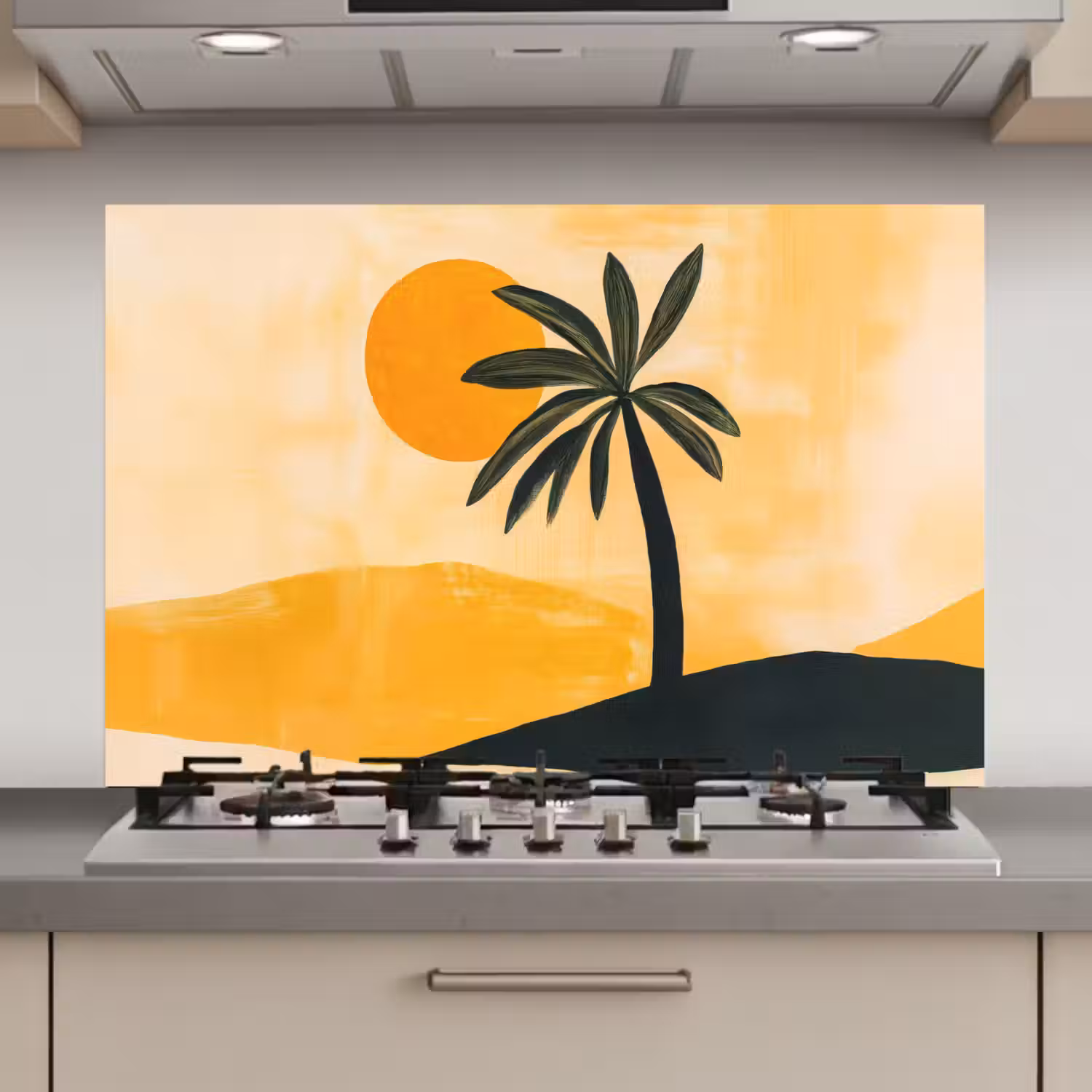 Illustratie - Palmboom - Zon - Heuvels keuken achterwand spatscherm klein -3d_website