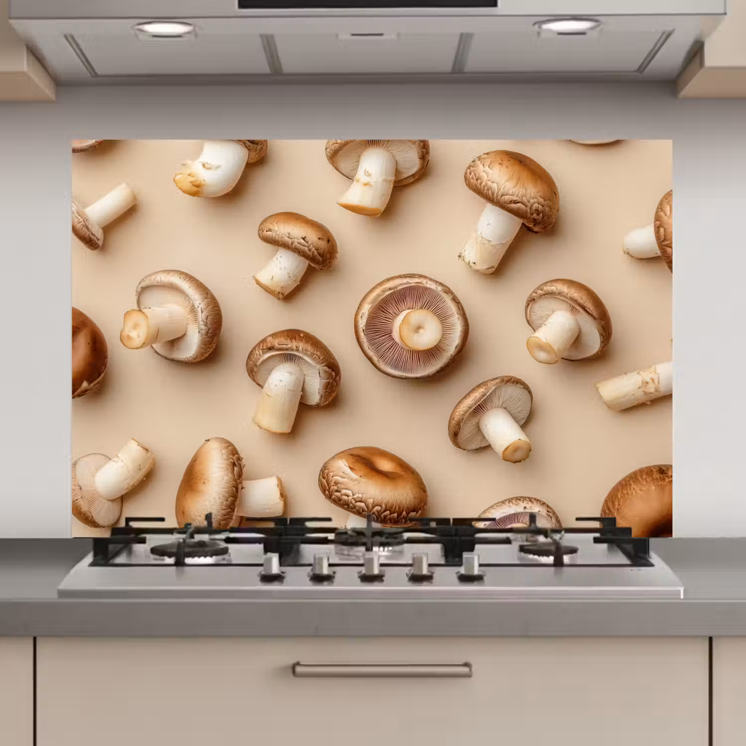 Kastanje Champignons - Beige keuken achterwand spatscherm klein -3d_website