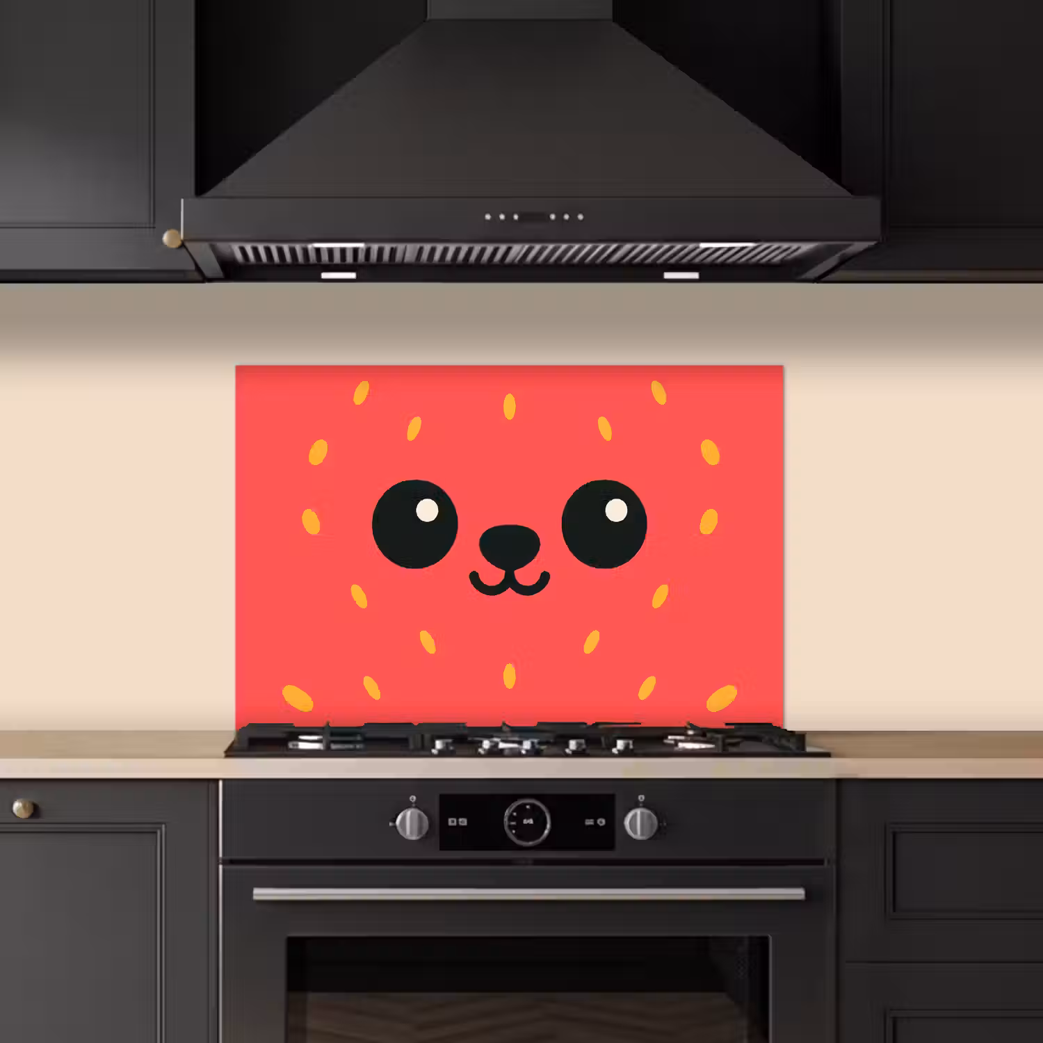 Kat - Aardbei - Cartoon keuken achterwand spatscherm klein -sfeer1