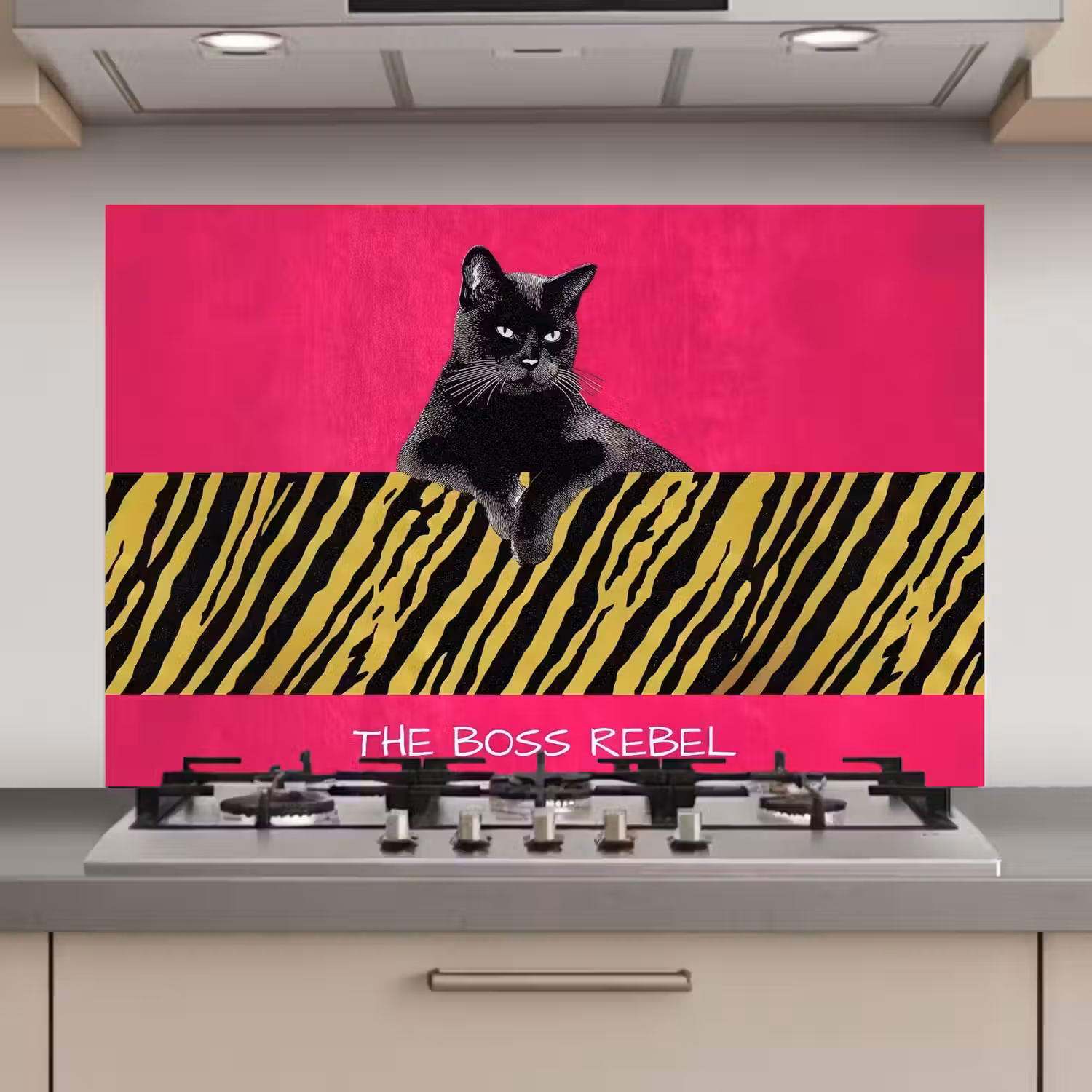 Kat - Baas - Roze - Tijgerprint keuken achterwand spatscherm klein -3d_website