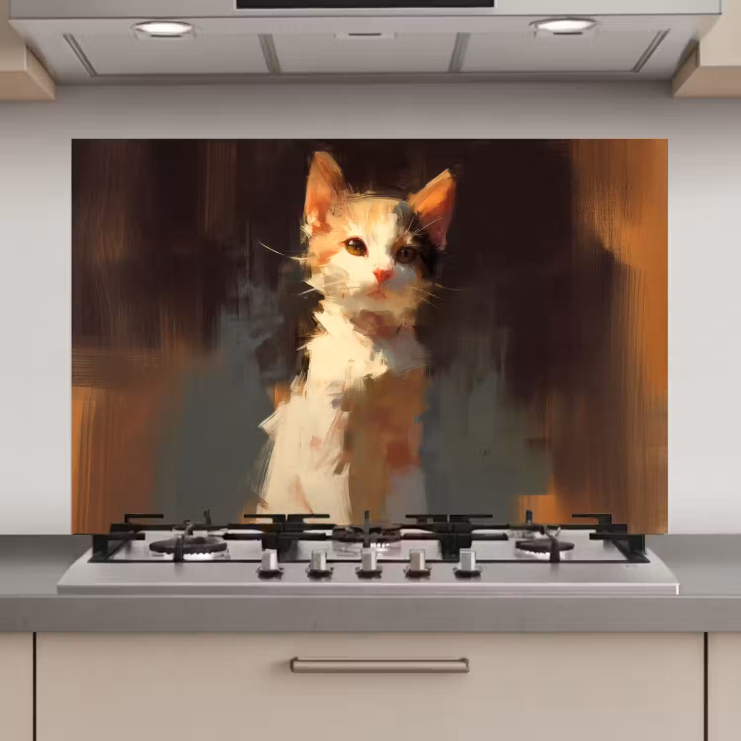 Kat - Geschilderd - Artistiek - Wit keuken achterwand spatscherm klein -3d_website