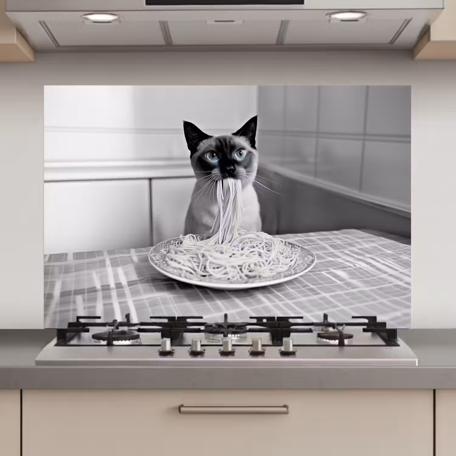 Kat - Siamees - Zwart Wit - Schattig - Dieren keuken achterwand spatscherm klein -3d_website
