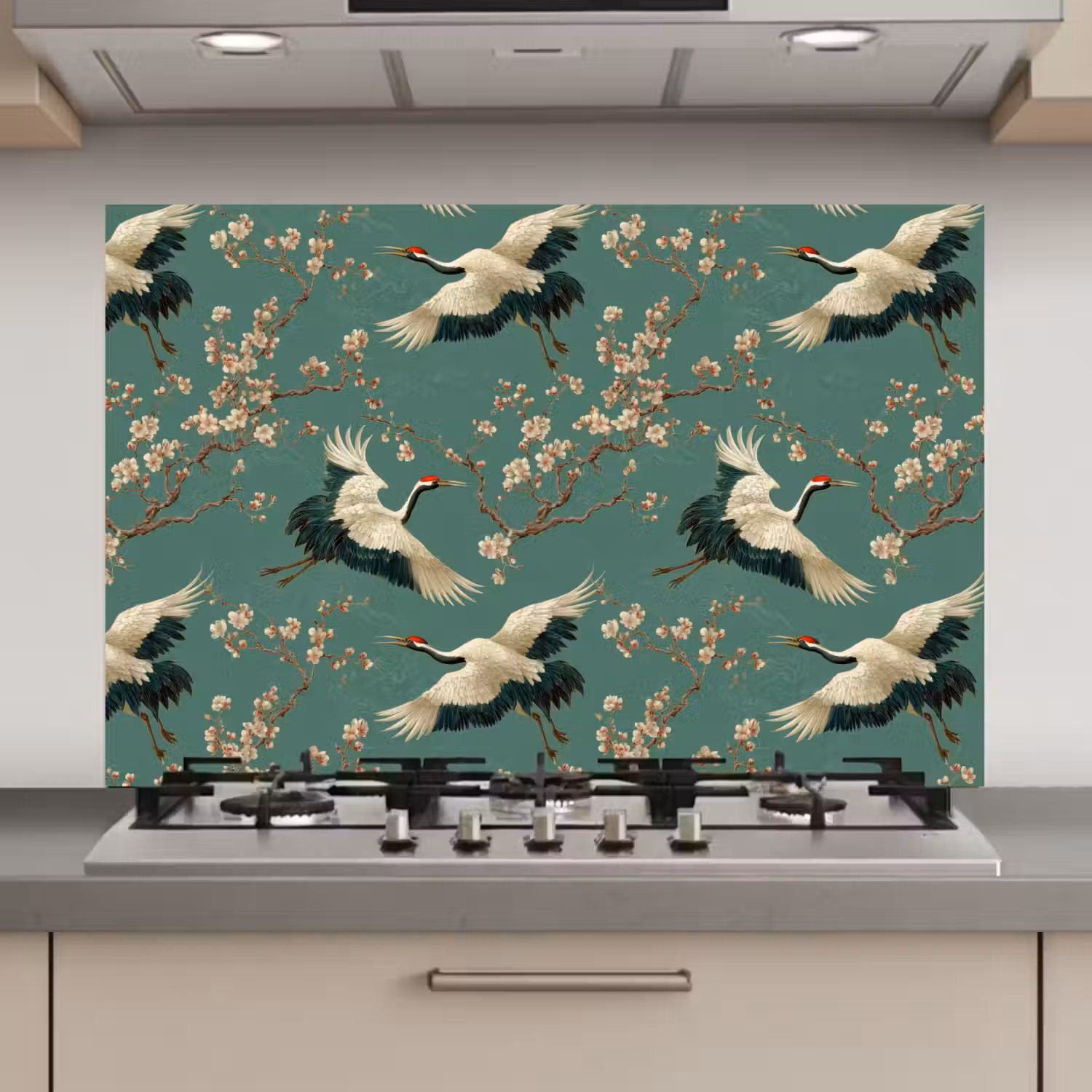 Kersenbloesem - Kraamvogels - Groen keuken achterwand spatscherm klein 900 -3d_website