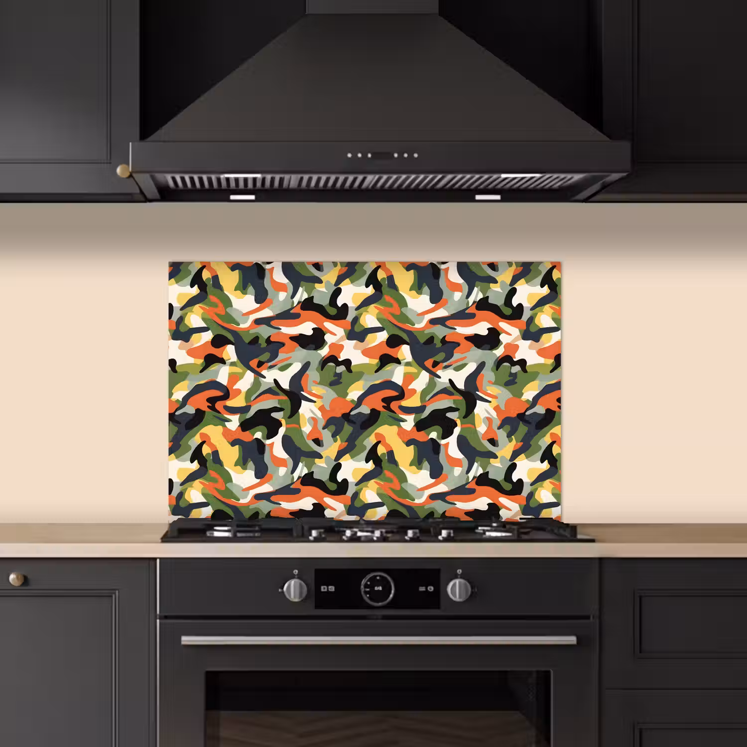 Kleurrijke - Camouflage - Organische - Vormen keuken achterwand spatscherm klein 900 -sfeer1