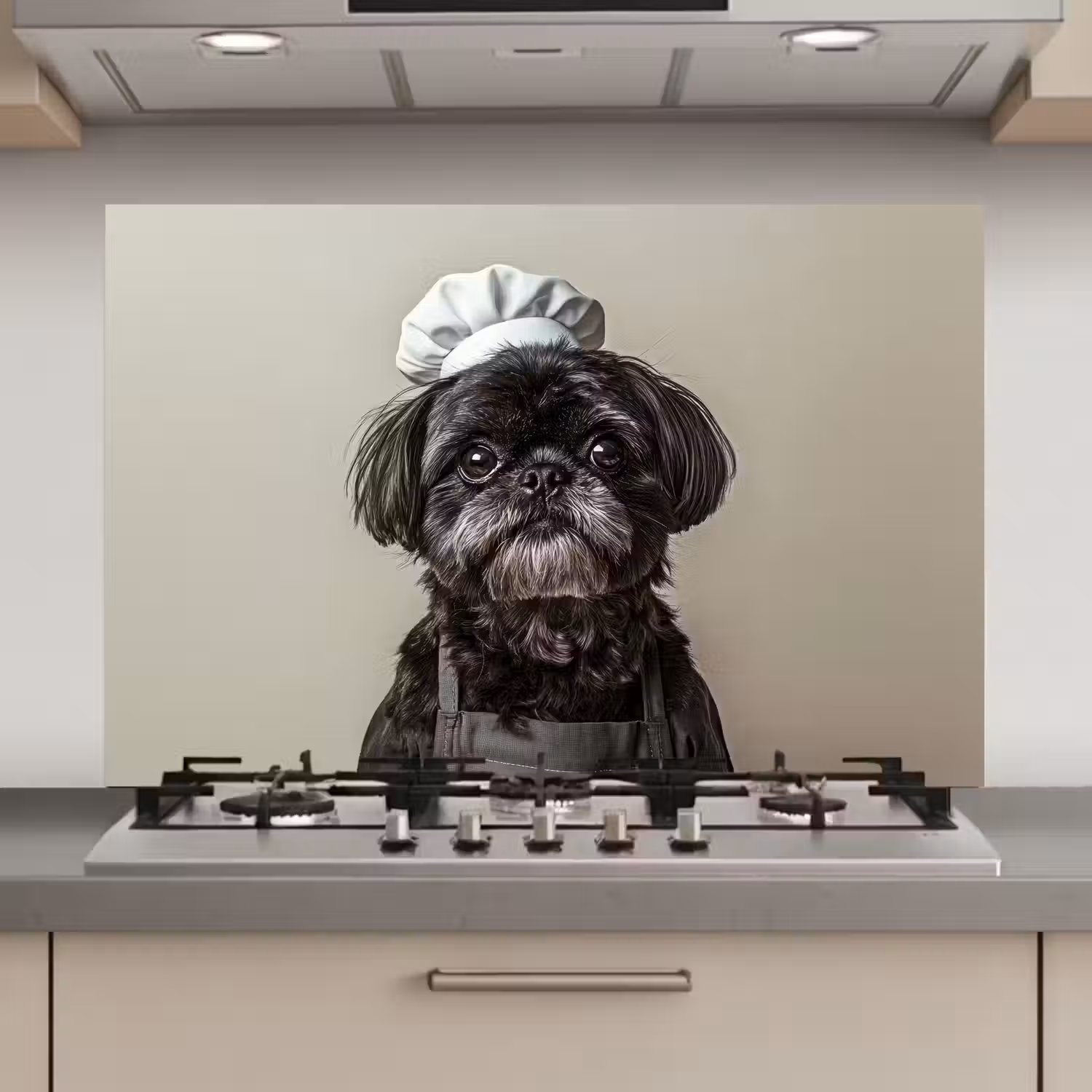 Kokskleding - Zwart - Hondje keuken achterwand spatscherm klein -3d_website