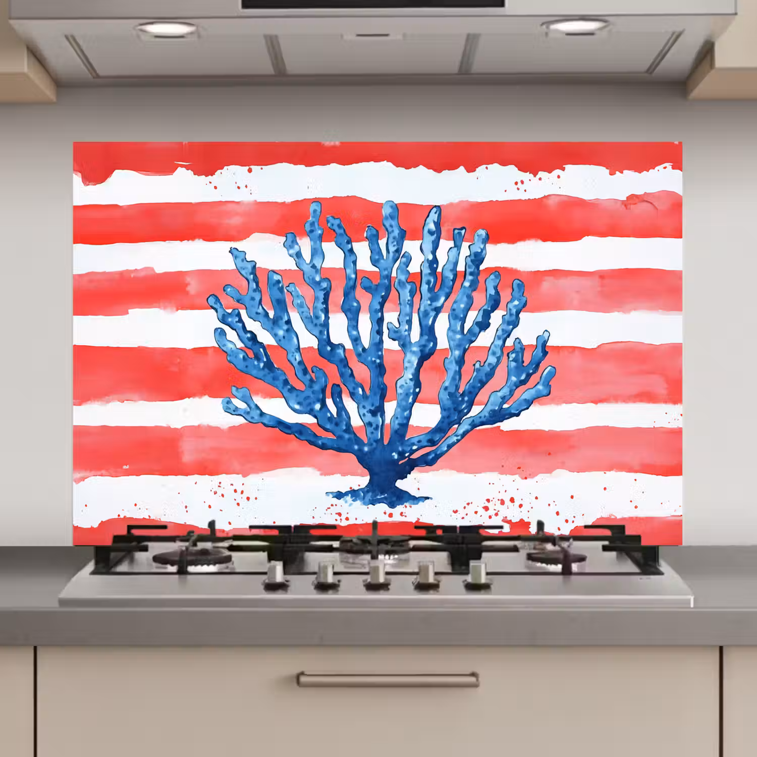 Koraal - Verfstructuur - Rood - Blauw keuken achterwand spatscherm klein -3d_website