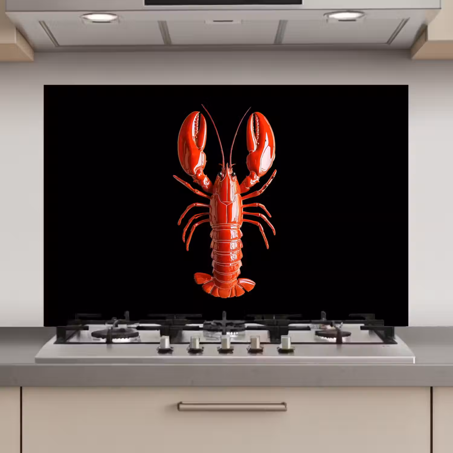 Kreeft - Glossier Rood - Zwart keuken achterwand spatscherm klein -3d_website
