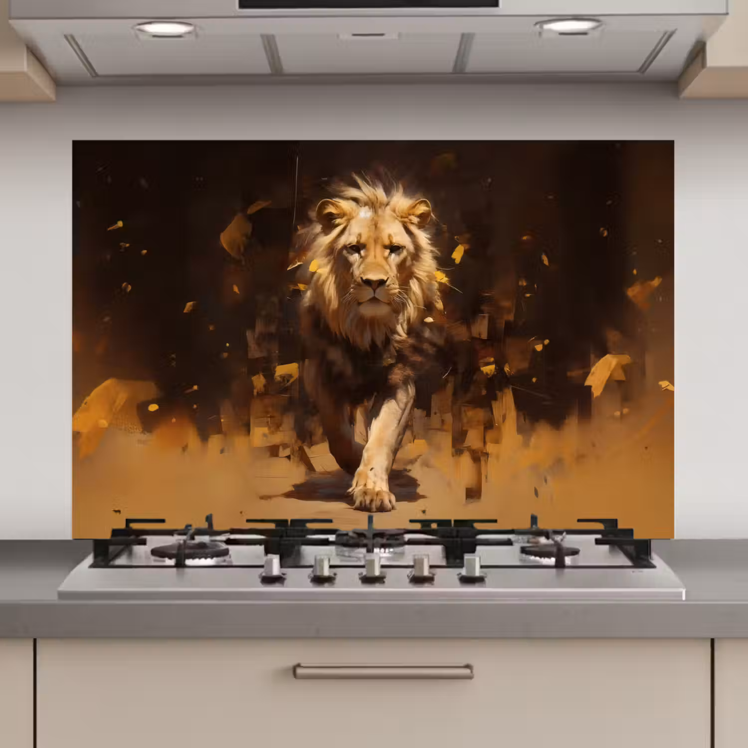 Leeuw - Geschilderd - Abstract - Goud keuken achterwand spatscherm klein -3d_website