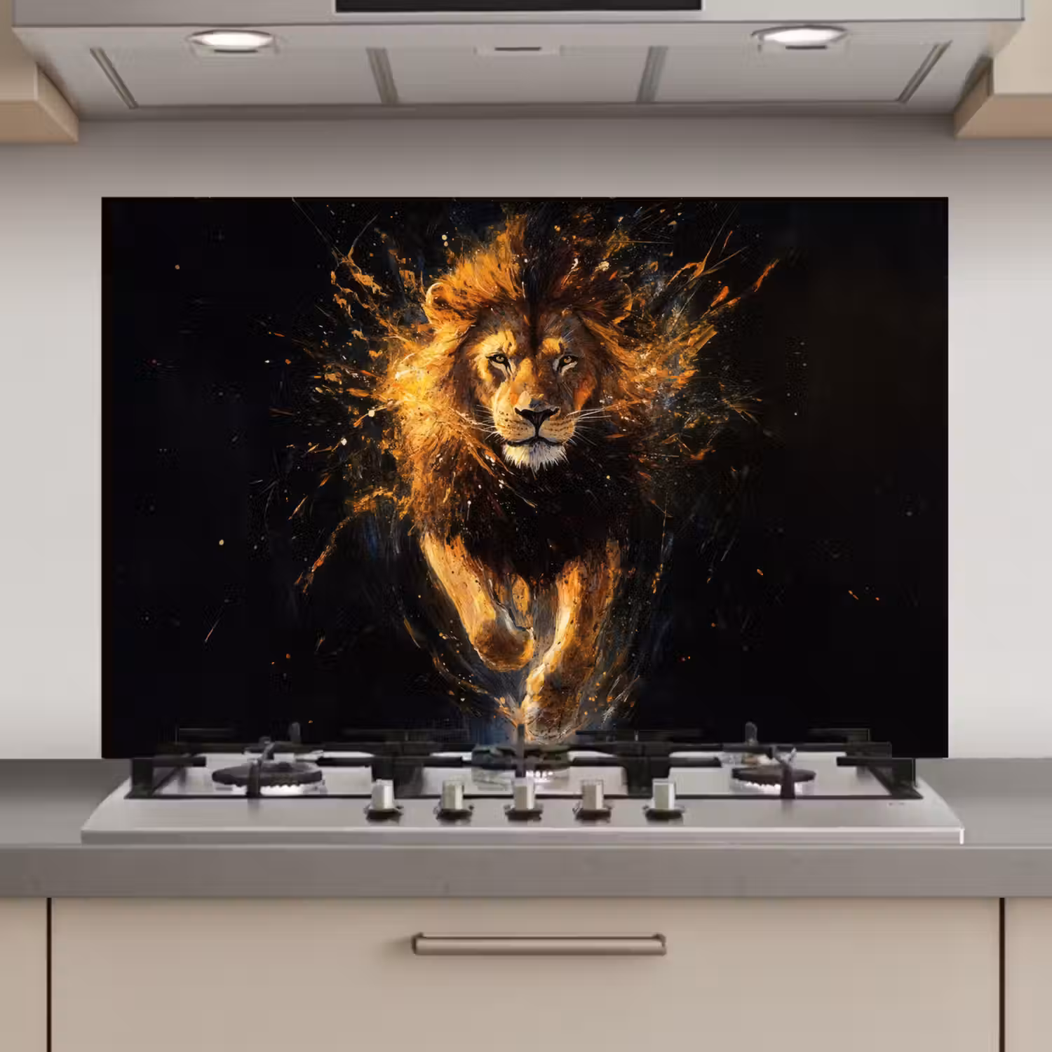 Leeuw - Zwart - Oranje - Verf keuken achterwand spatscherm klein -3d_website