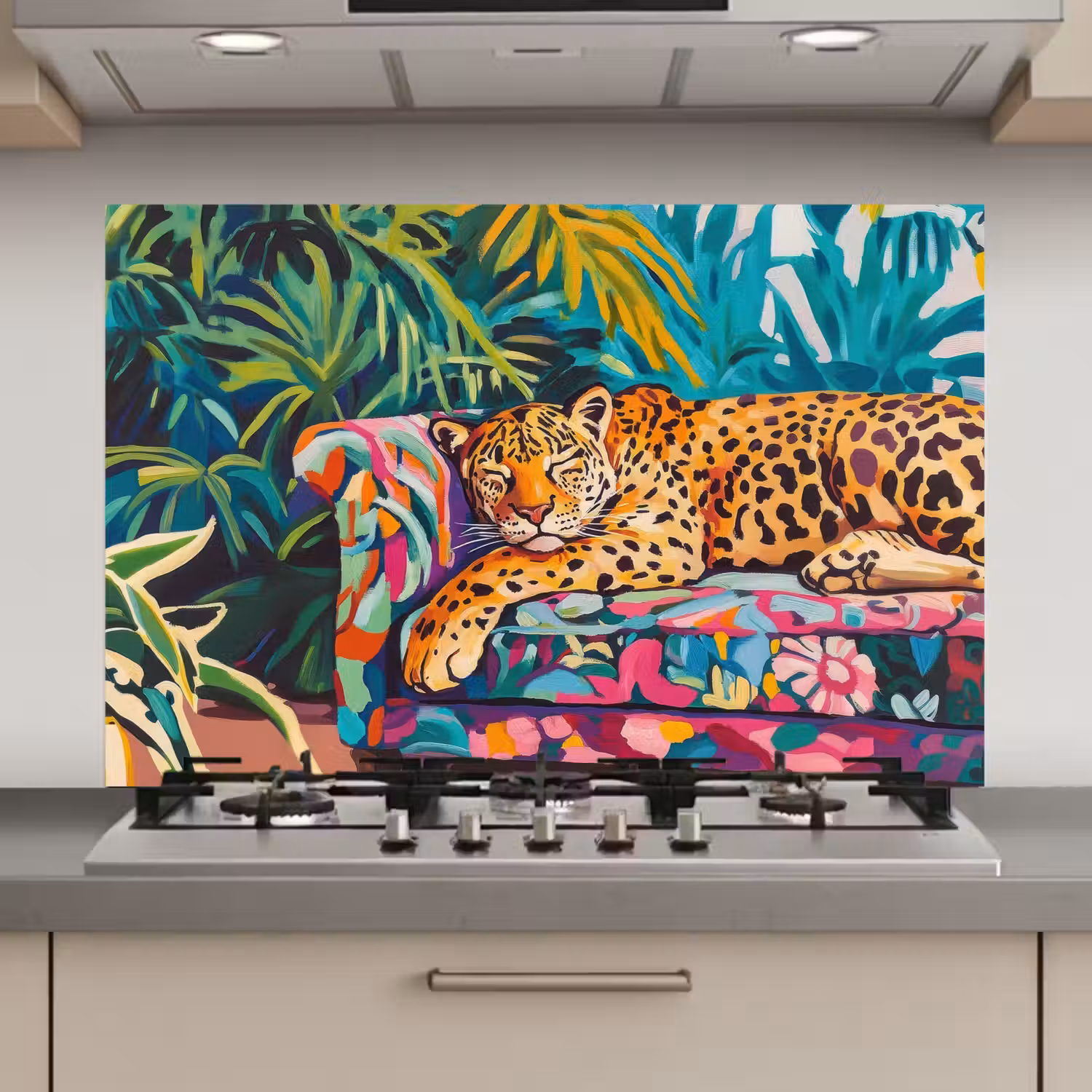 Luipaard - Kleurrijk - Tropisch keuken achterwand spatscherm klein -3d_website