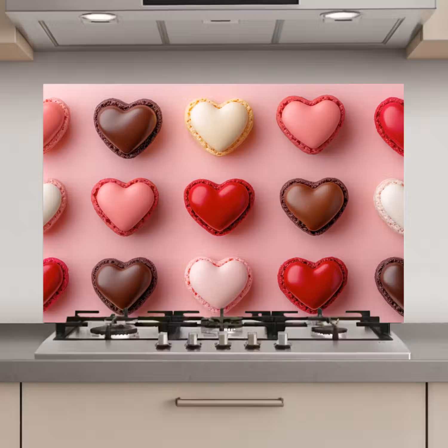 Macarons - Hartjes - Kleurrijk - Roze keuken achterwand spatscherm klein -3d_website