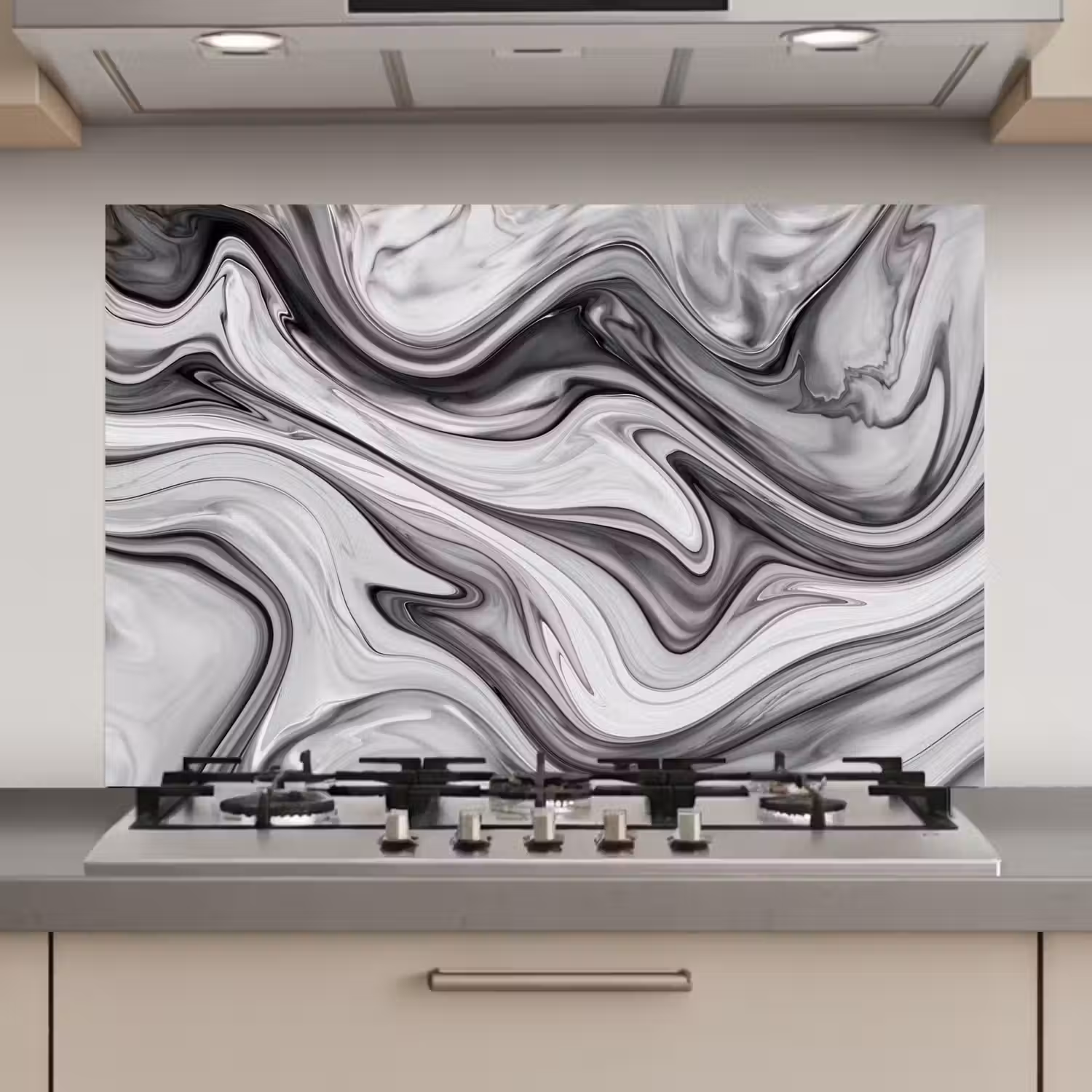 Marmer - Patronen - Grijs - Marmerlook - Zwart keuken achterwand spatscherm klein -3d_website