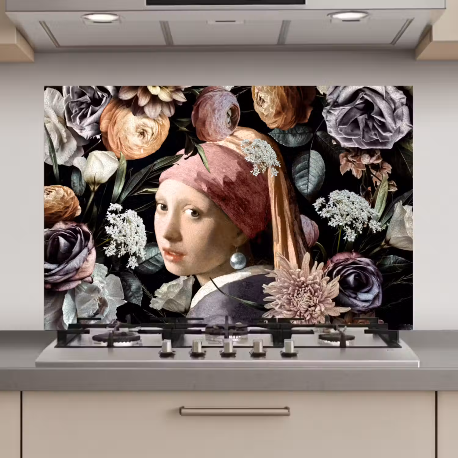 Meisje met de parel - Bloemen - Vermeer - Pastel - Kunstwerk - Schilderij - Oude meesters keuken achterwand spatscherm klein -3d_website
