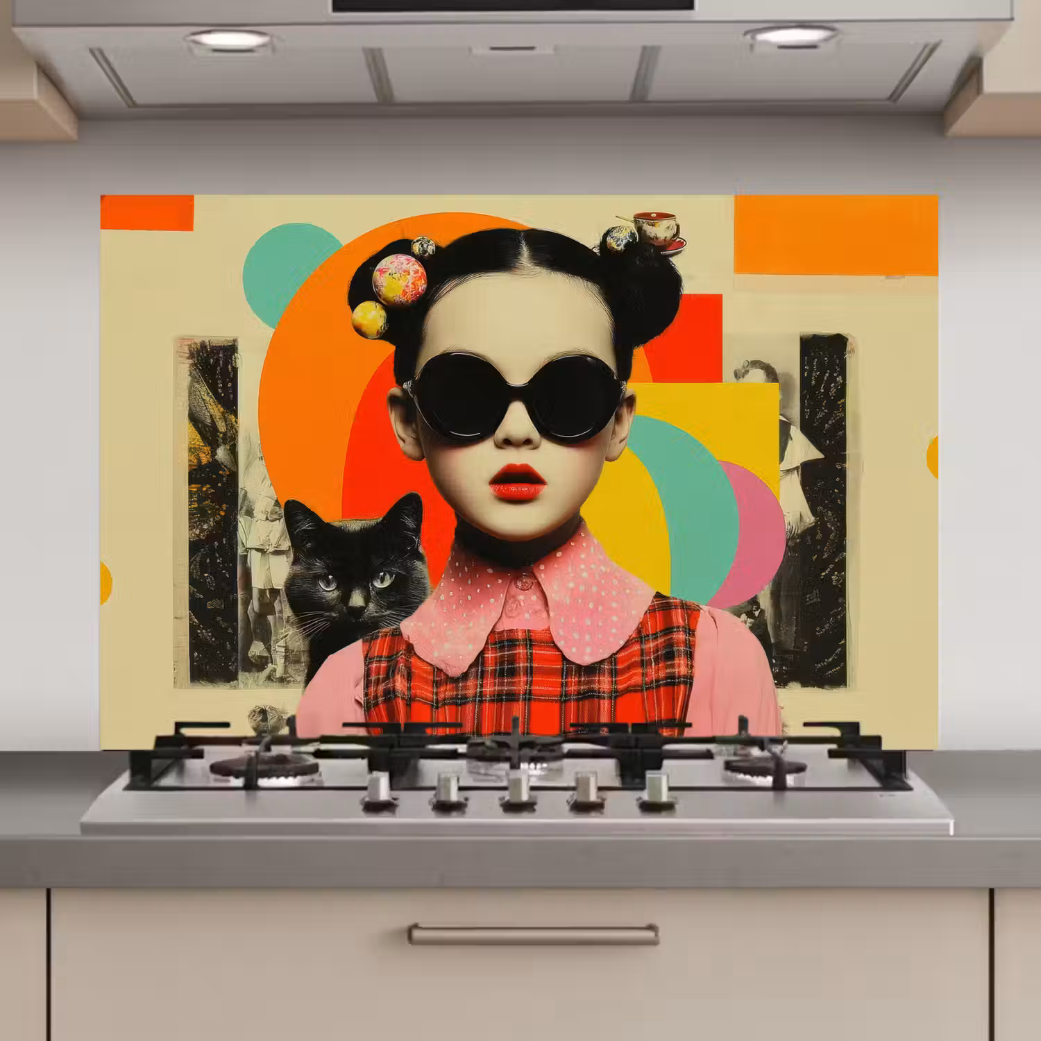 Meisje - Zonnebril - Kat - Retro keuken achterwand spatscherm klein -3d_website