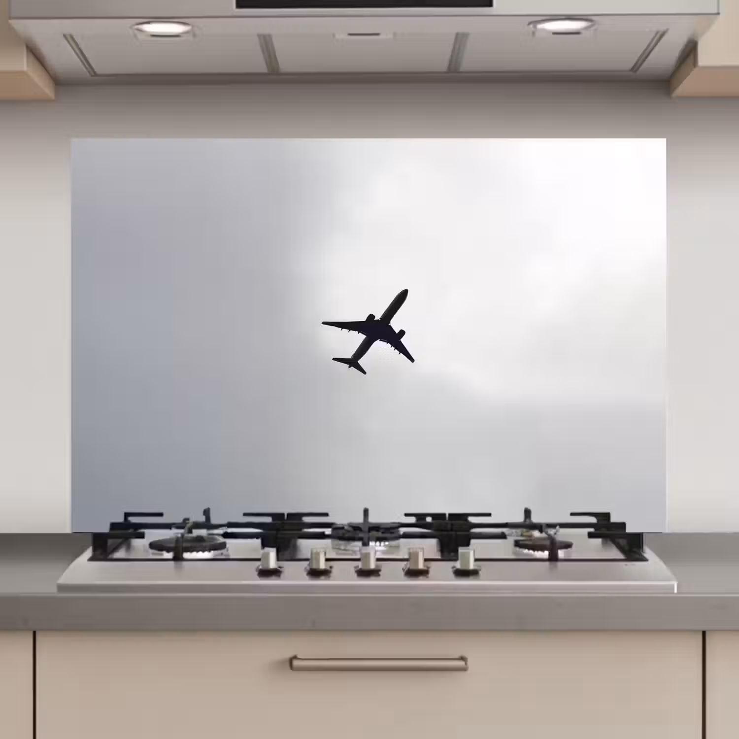 Minimalistisch - Silhouet - Zwart - Vliegtuig keuken achterwand spatscherm klein -3d_website
