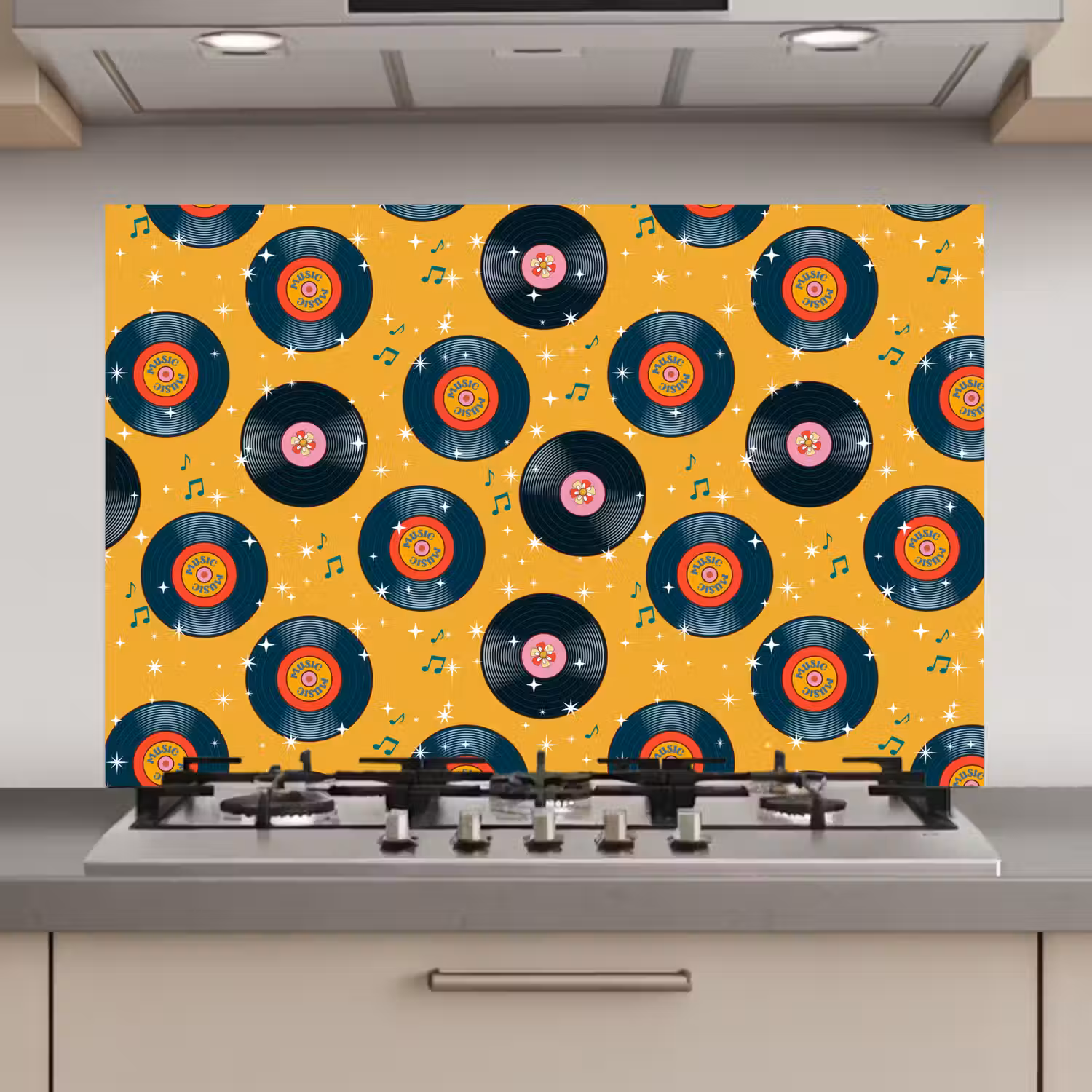 Muziek - Patroon - Geel keuken achterwand spatscherm klein 900 -3d_website