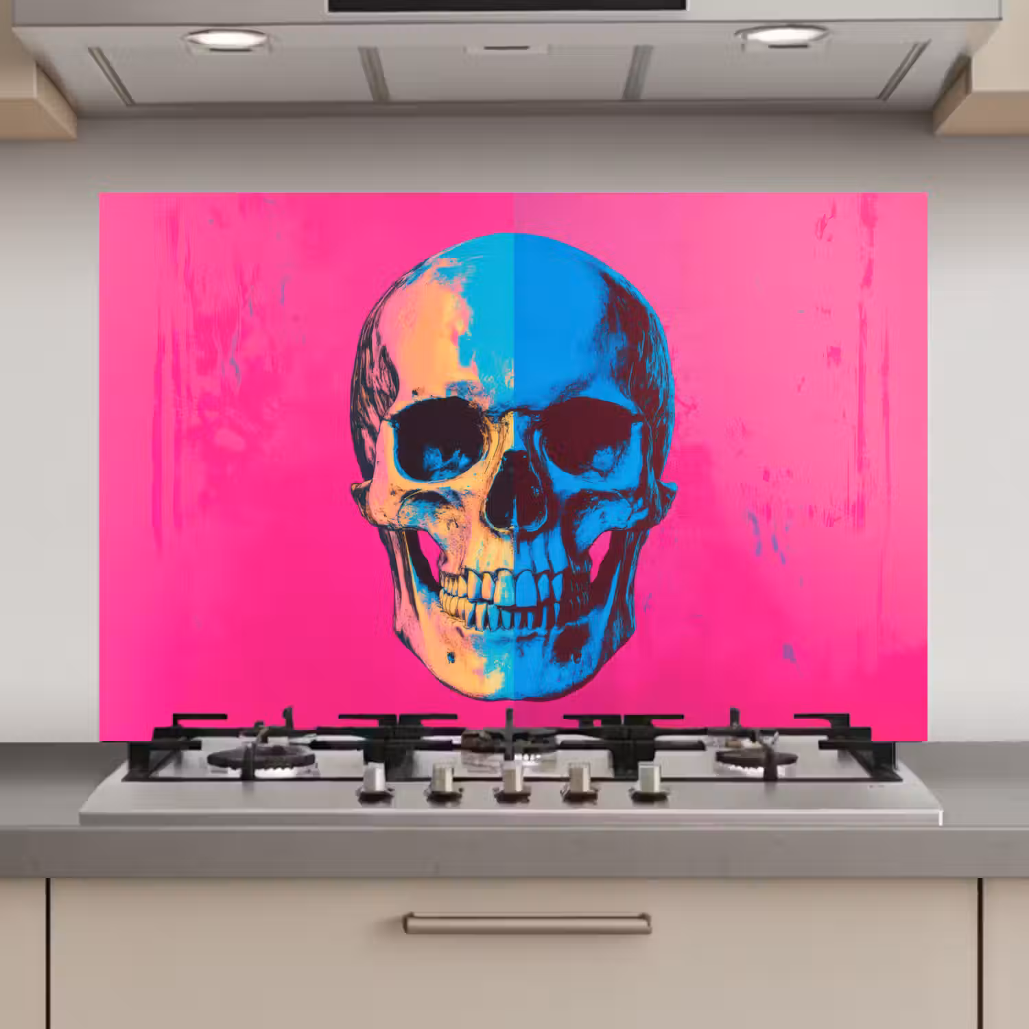 Neon - Blauw - Pop-art - Schedel keuken achterwand spatscherm klein -3d_website