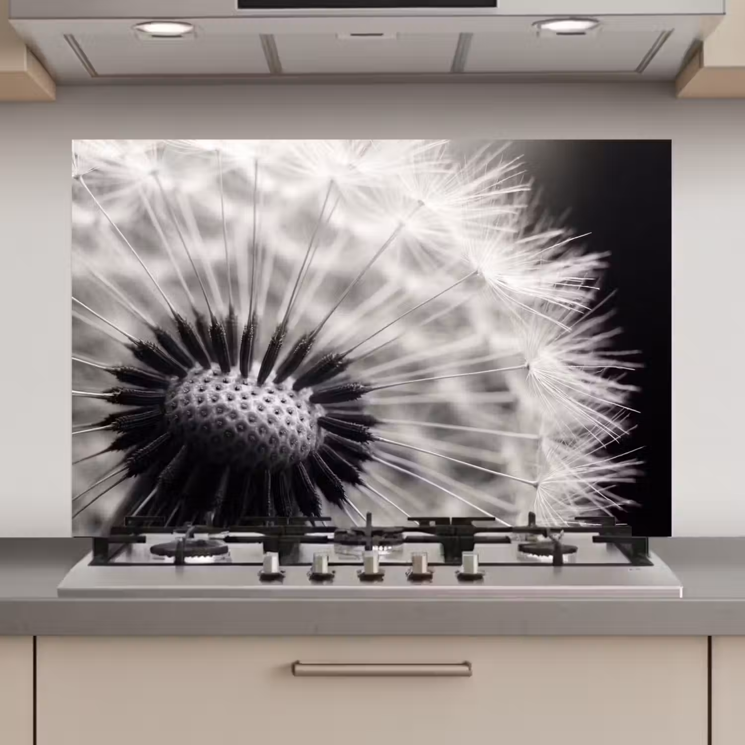 Paardenbloem - Zwart - Wit keuken achterwand spatscherm klein -3d_website