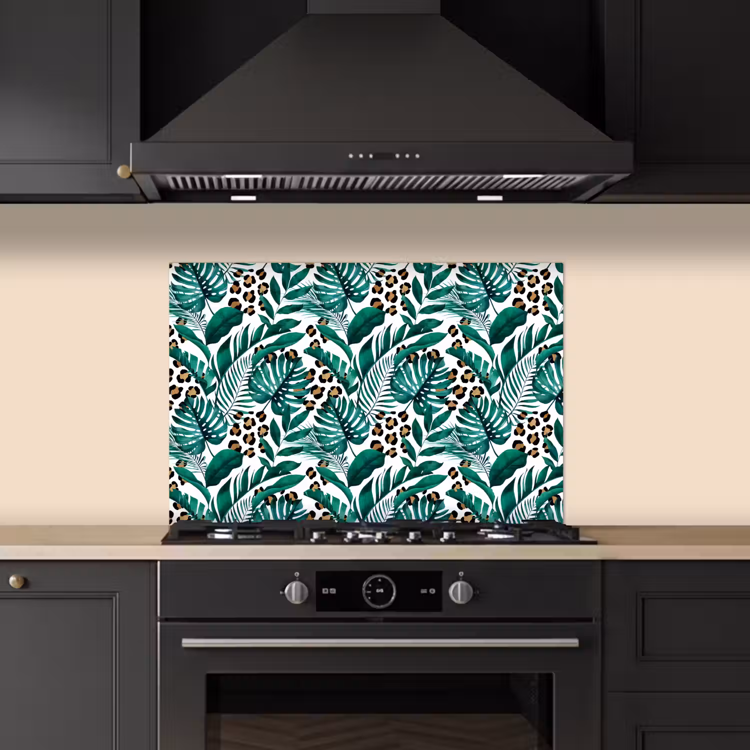 Palmblad - Panterprint - Tropical keuken achterwand spatscherm klein -sfeer1