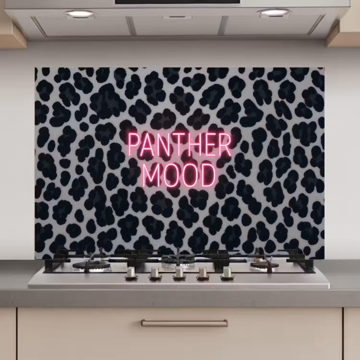 Panterprint - Zwart - Neonletters - Roze keuken achterwand spatscherm klein -3d_website