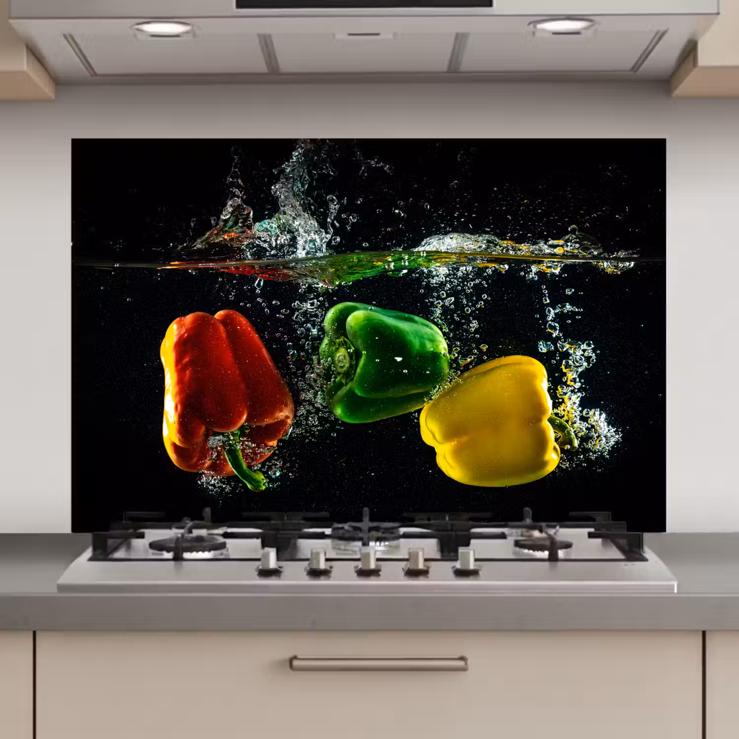 Paprika - Groente - Water - Zwart - Rood - Groen - Geel keuken achterwand spatscherm klein -3d_website