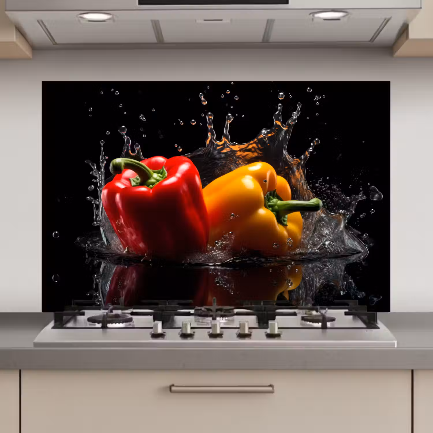 Paprika - Water - Zwart - Groente - Rood - Geel keuken achterwand spatscherm klein -3d_website