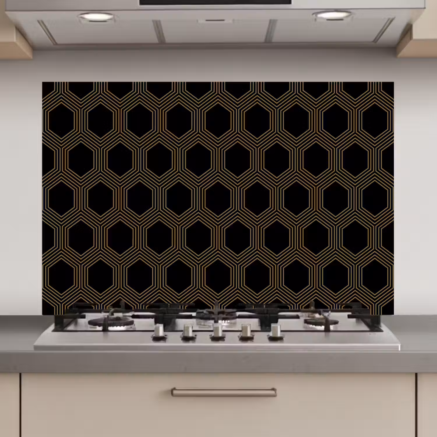 Parallel - Goud - Zwart - Bijenraatmotief keuken achterwand spatscherm klein 900 -3d_website