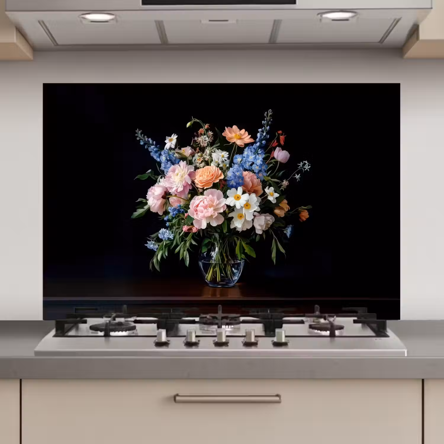 Pastel - Bloemen - Glazen - Vaas keuken achterwand spatscherm klein -3d_website