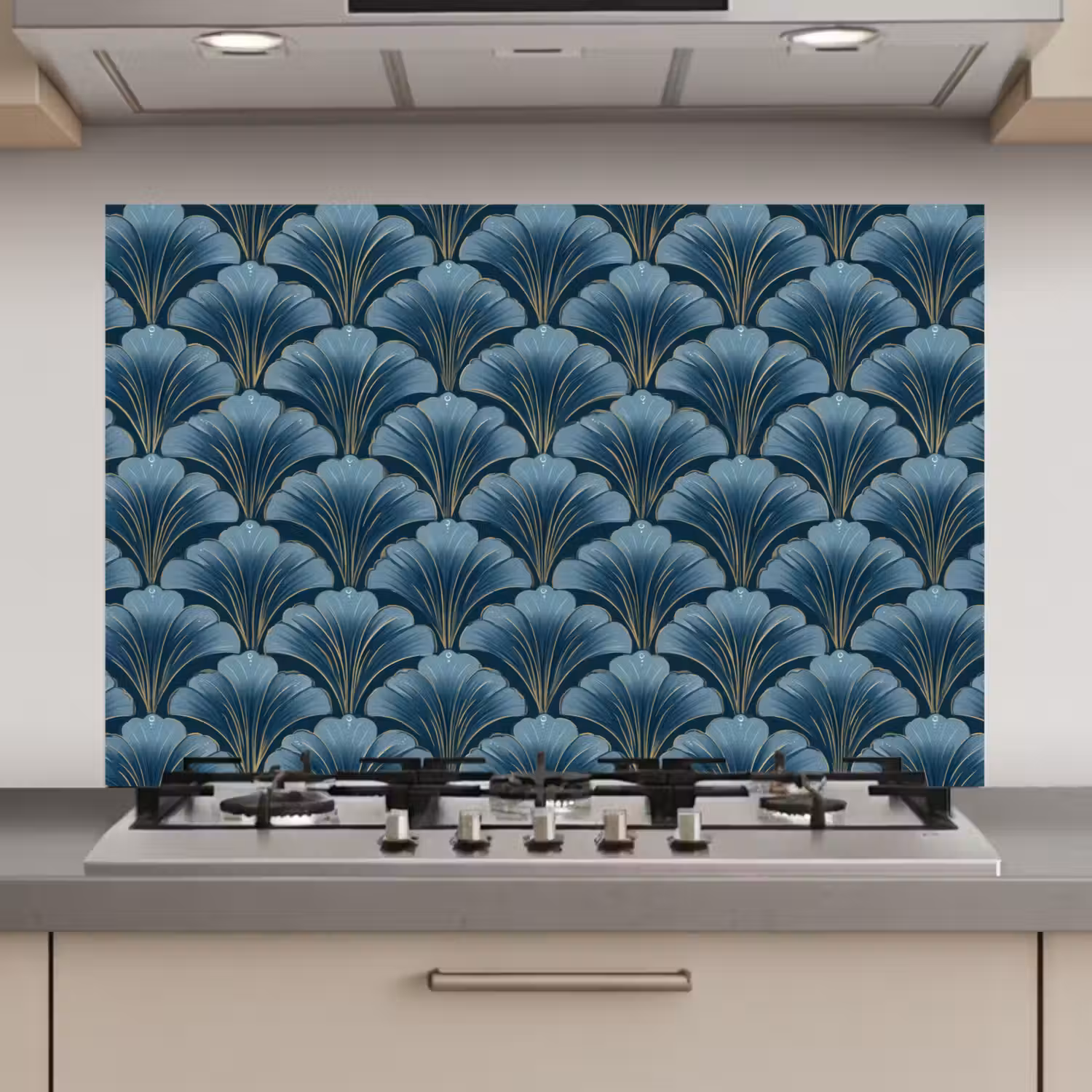 Patroon - Ginkgoblad - Blauw keuken achterwand spatscherm klein 900 -3d_website