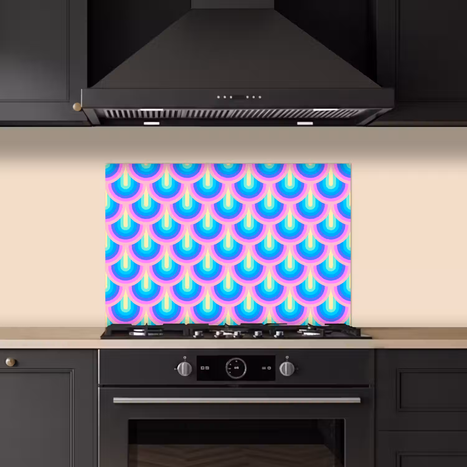 Patroon - Regenboogwaaier - Neon keuken achterwand spatscherm klein 900 -sfeer1