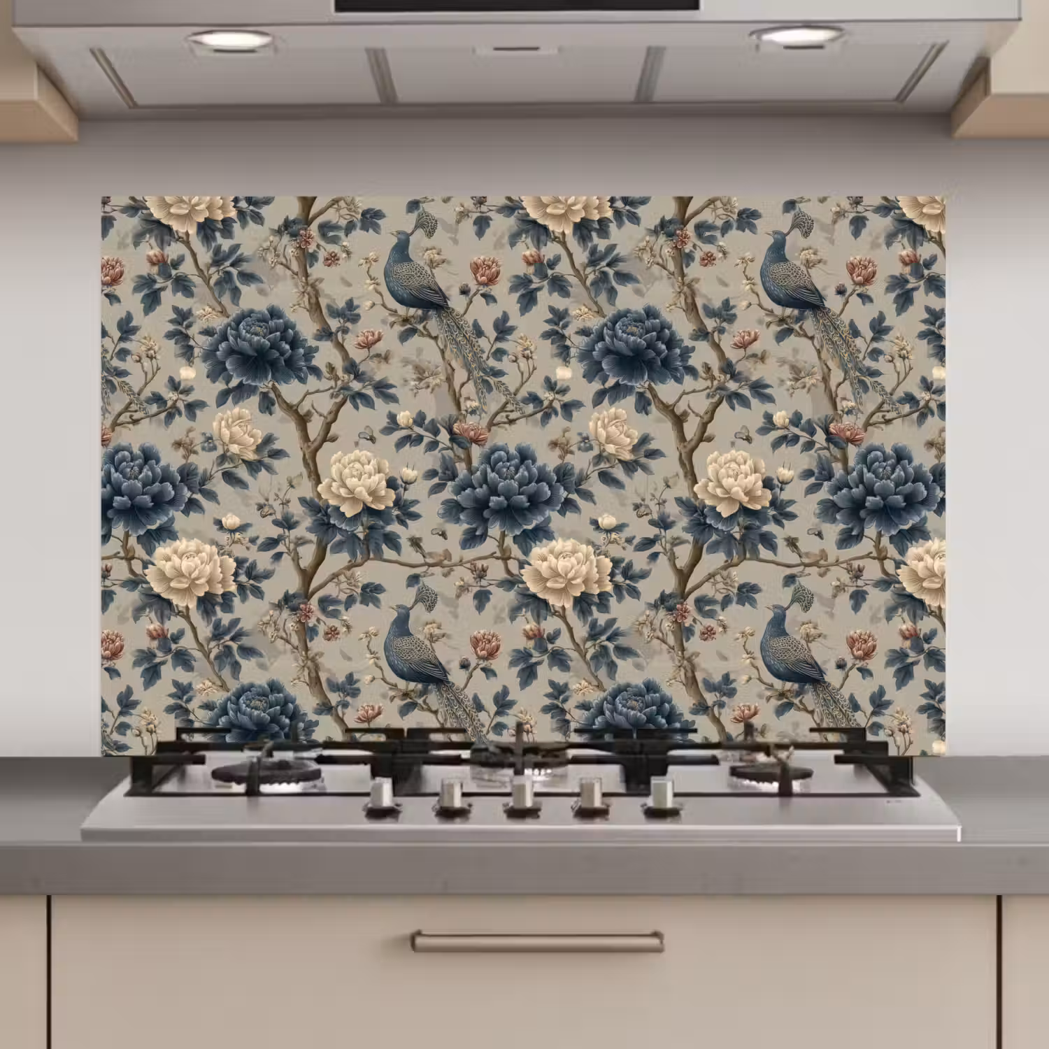 Pauw - Bloemen - Blauw keuken achterwand spatscherm klein 900 -3d_website