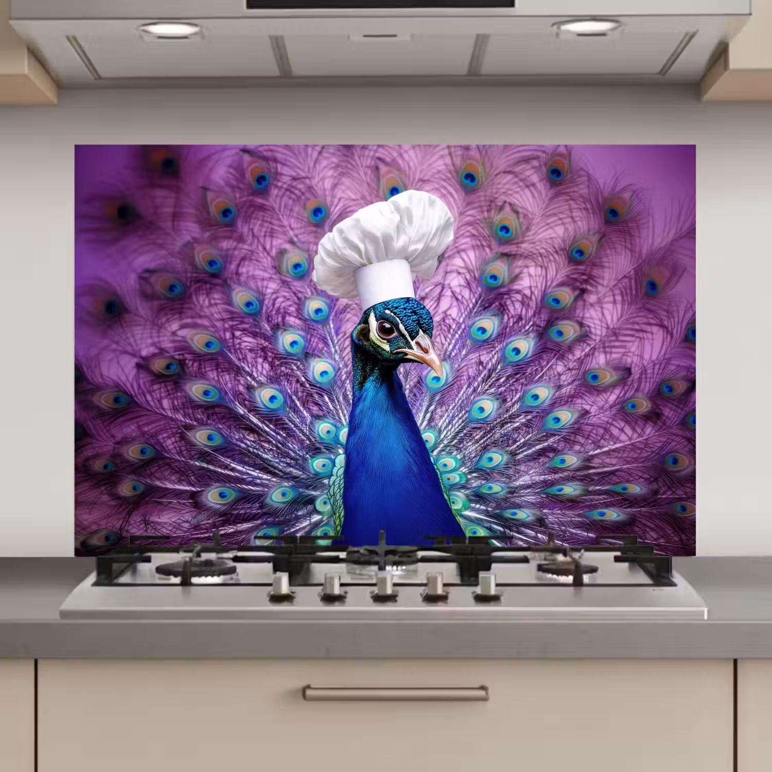 Pauw - Koksmuts - Cool - Paars keuken achterwand spatscherm klein -3d_website