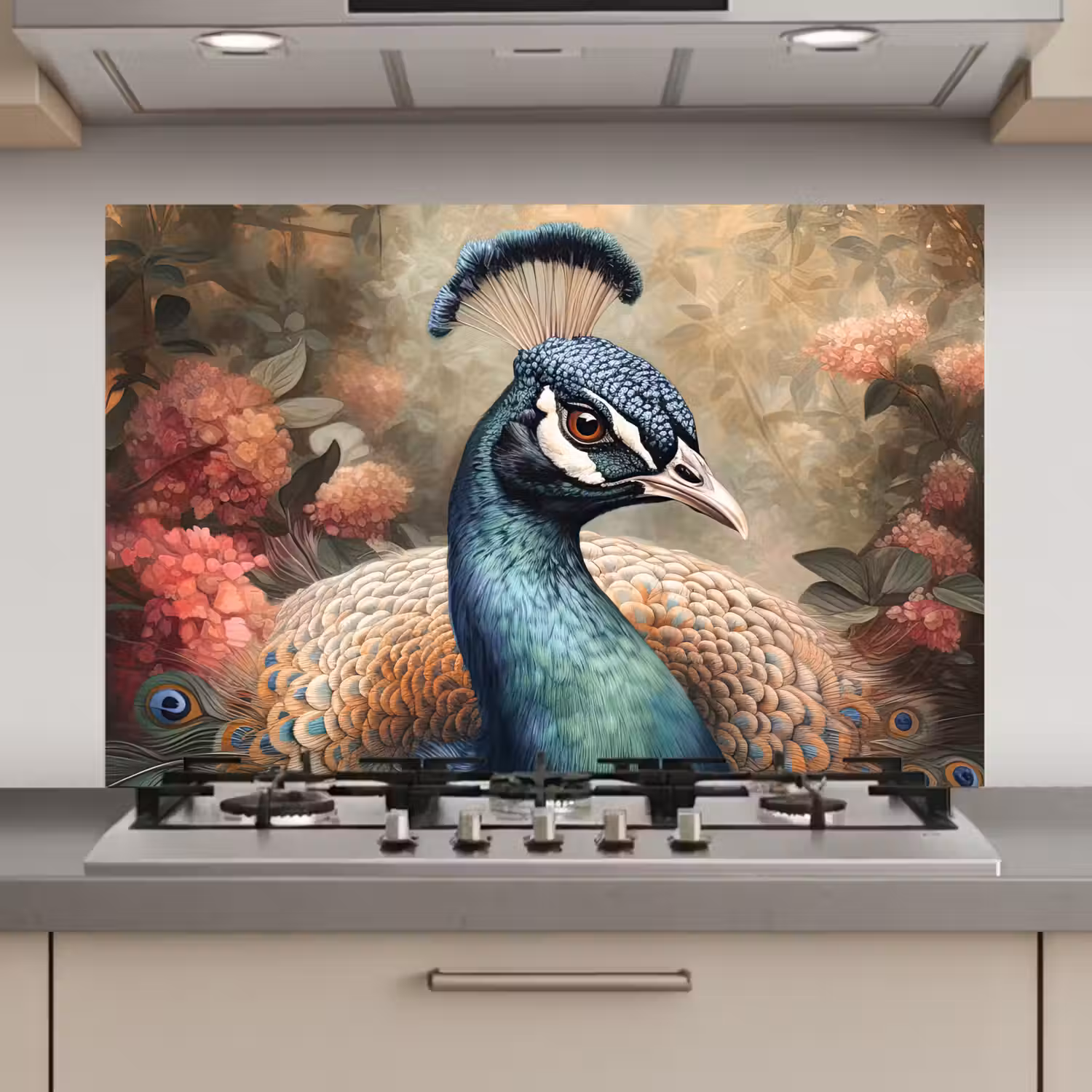 Pauw - Vogel - Bloemen - Planten - Pauwenveren keuken achterwand spatscherm klein -3d_website