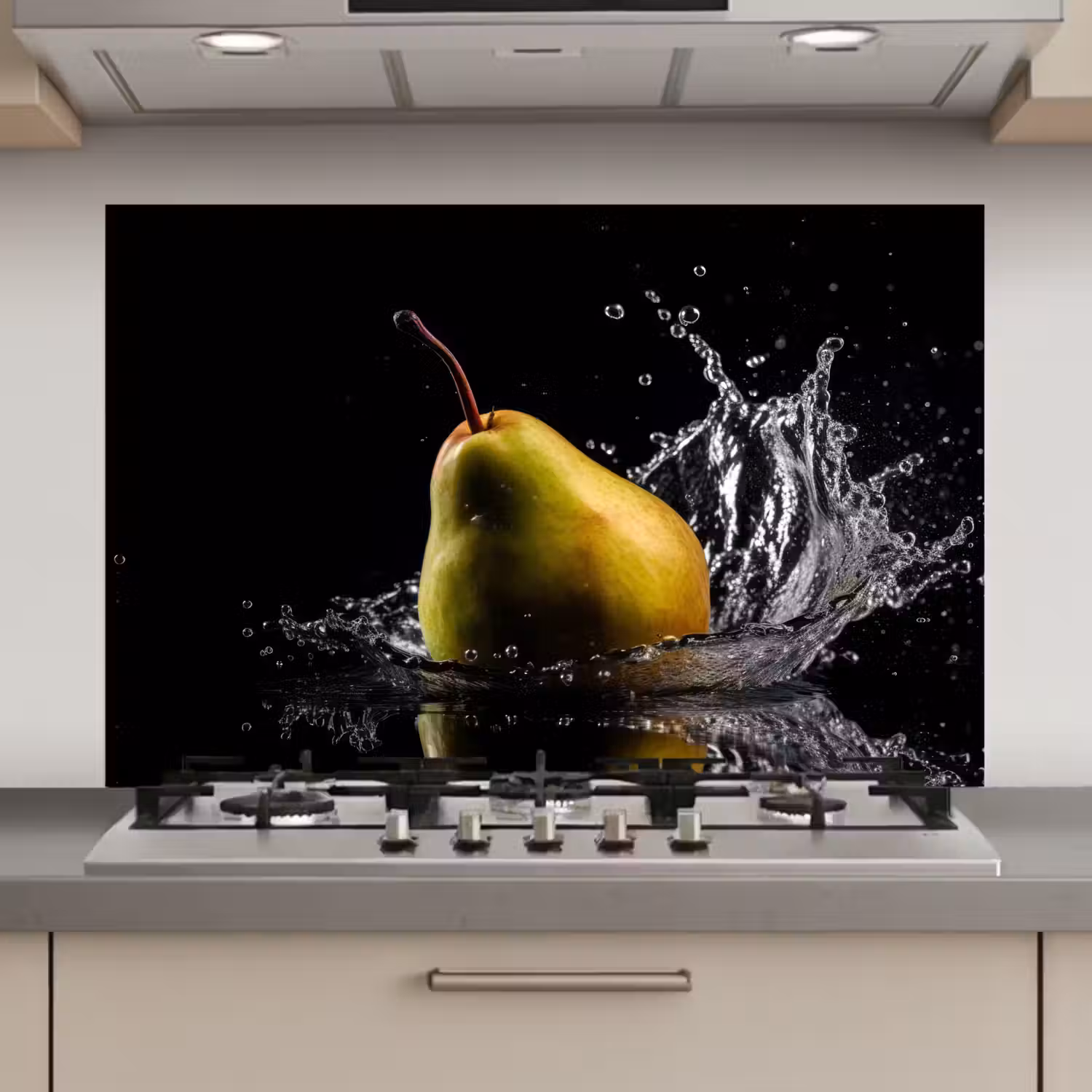 Peer - Fruit - Water - Zwart keuken achterwand spatscherm klein -3d_website