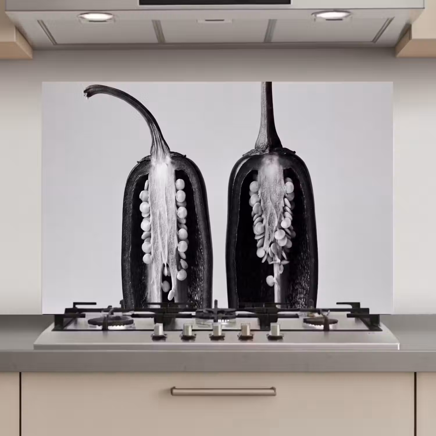 Pepers - Zwart - Wit - Zaadlijsten keuken achterwand spatscherm klein -3d_website