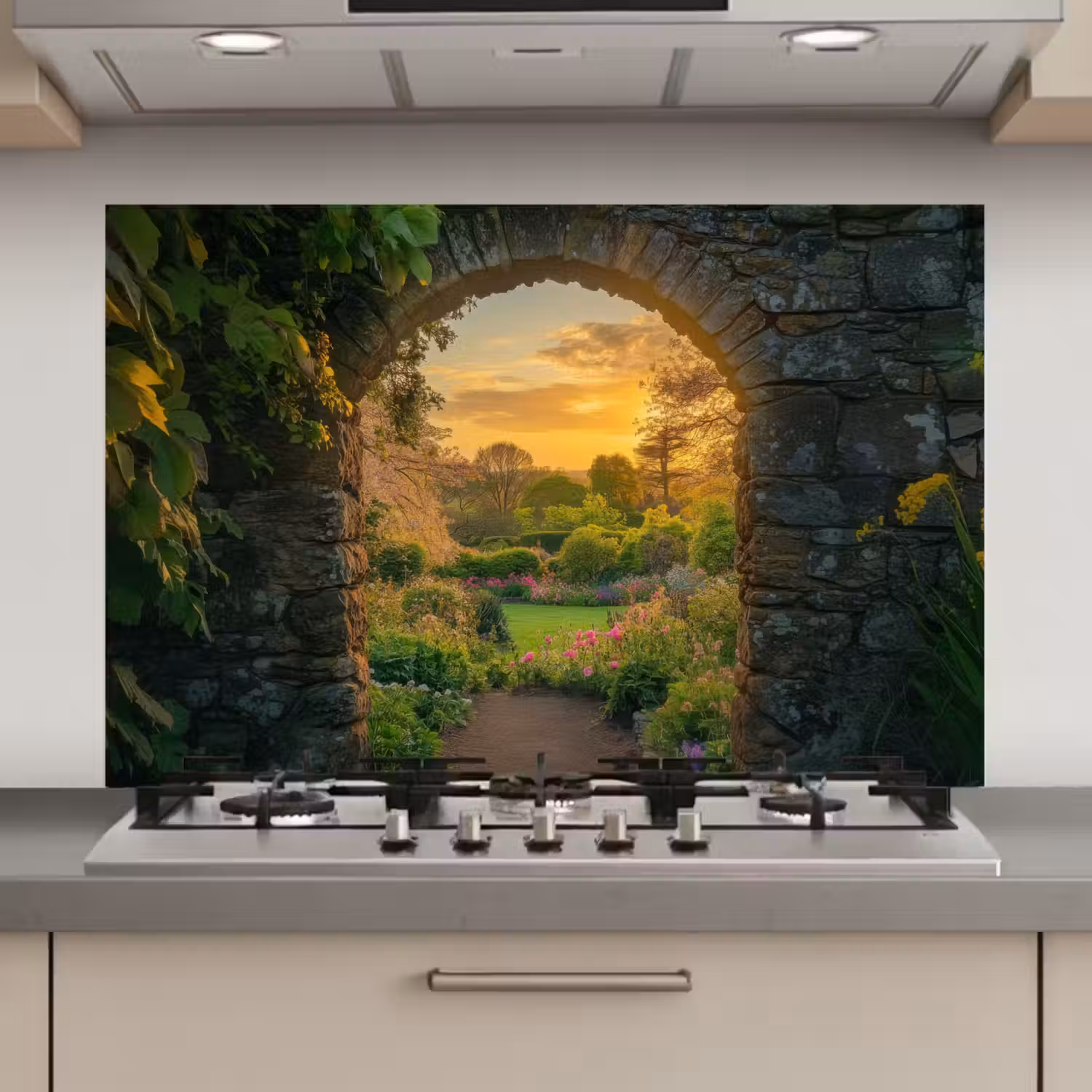 Poort - Planten - Zonsondergang keuken achterwand spatscherm klein -3d_website