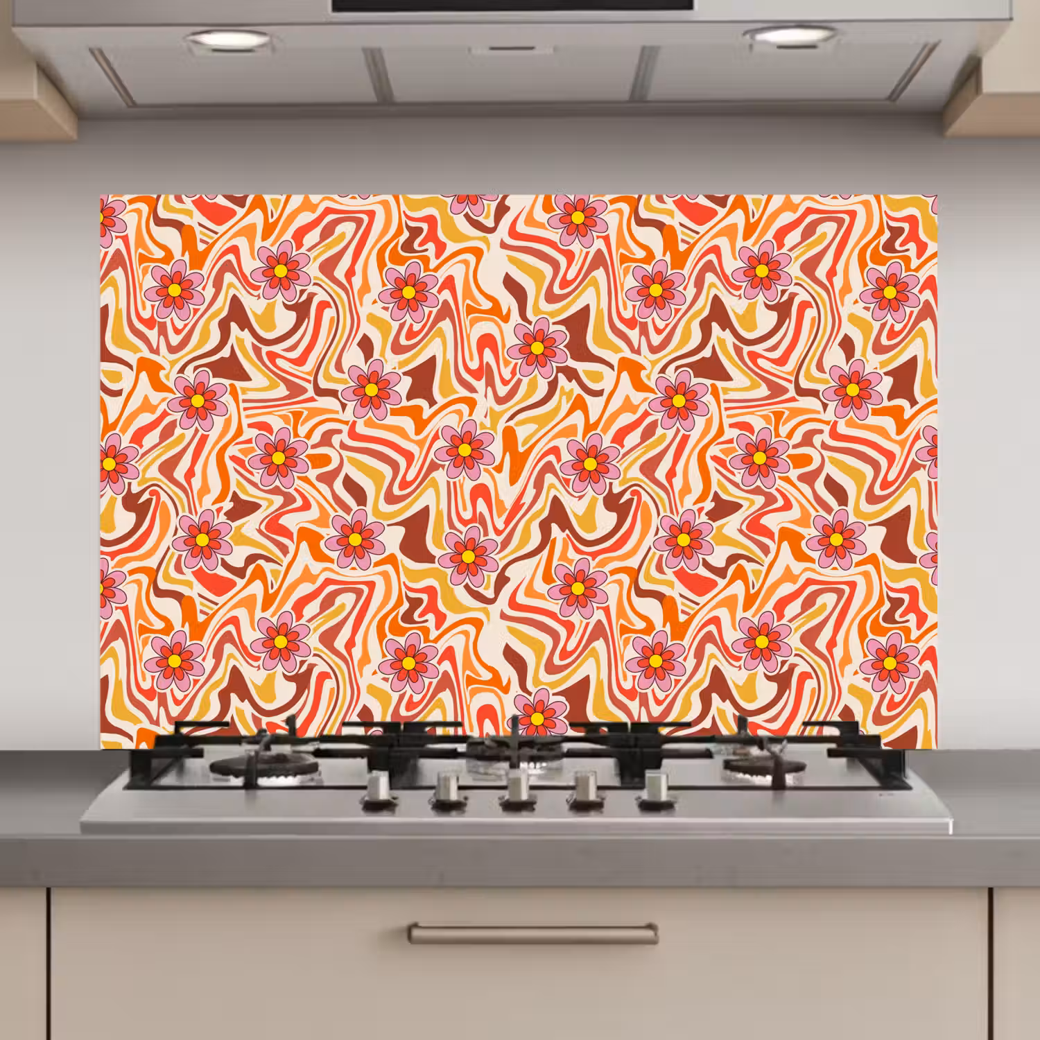 Retro - Bloemen - Patroon keuken achterwand spatscherm klein 900 -3d_website
