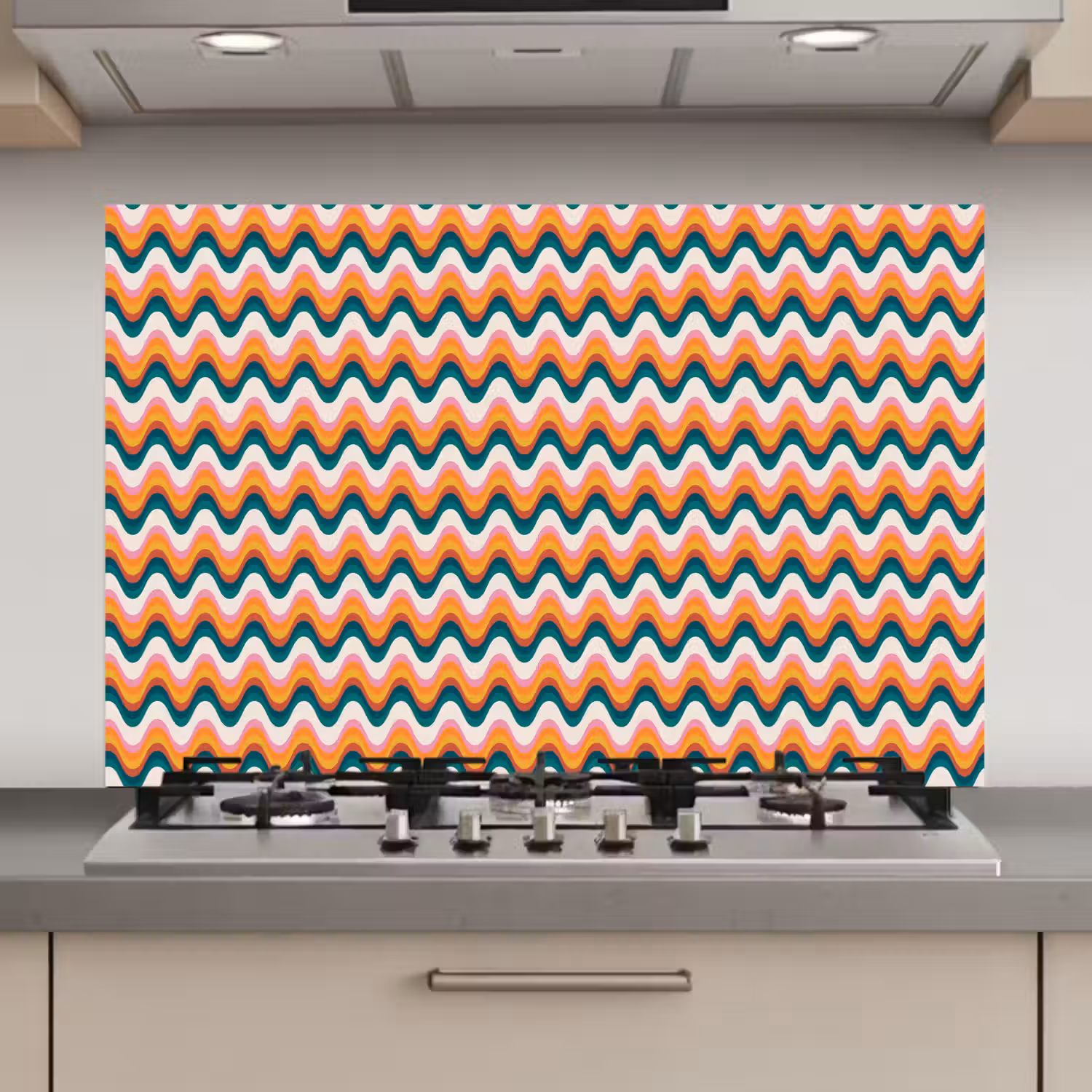 Retro - Disco - Golven - Kleur keuken achterwand spatscherm klein 900 -3d_website