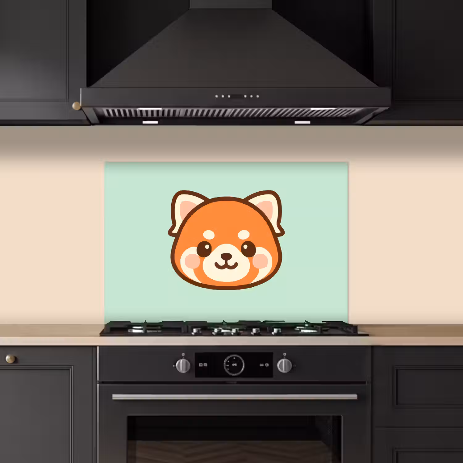 Rode panda - Groen - Cartoon keuken achterwand spatscherm klein -sfeer1