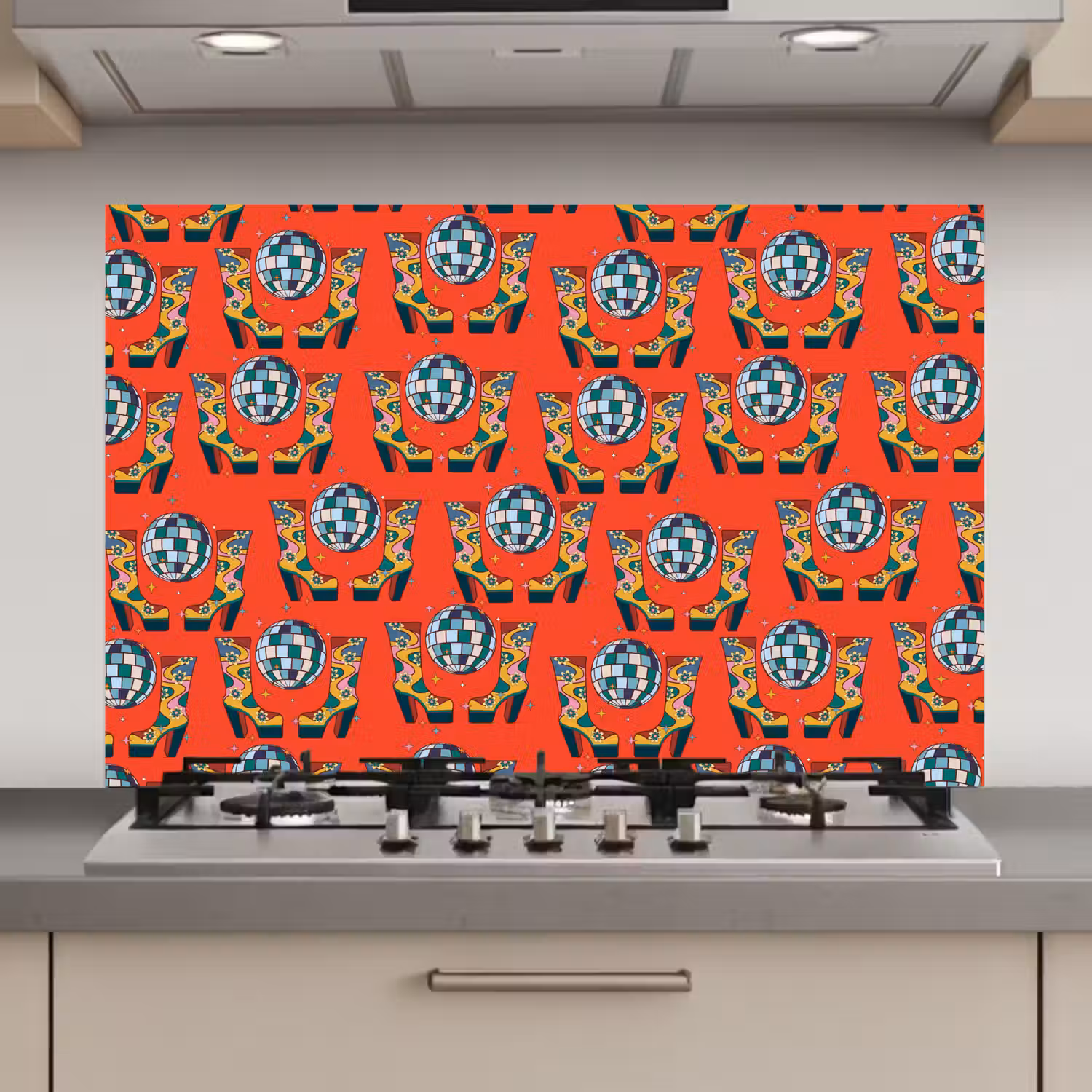 Rood - Disco - Patroon keuken achterwand spatscherm klein 900 -3d_website