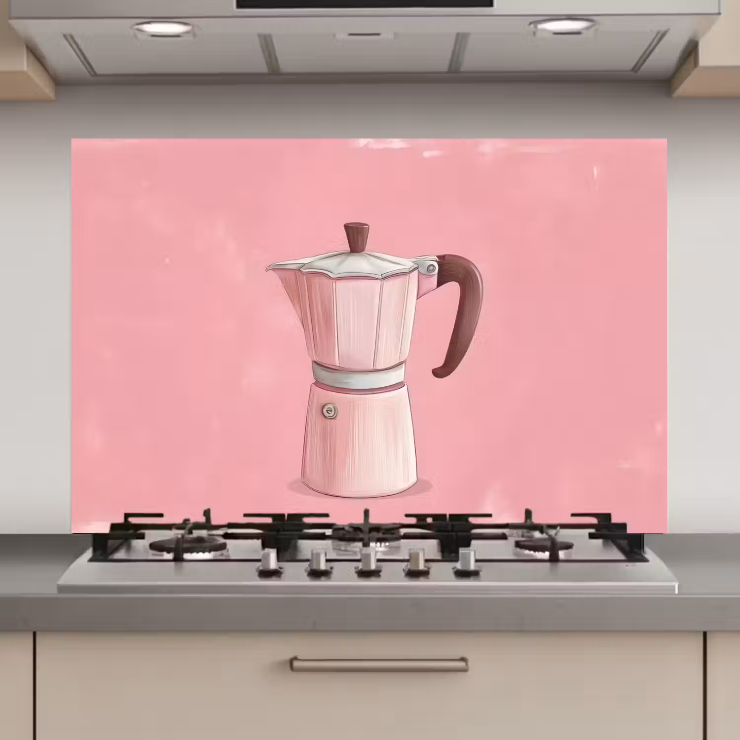 Roze - Mokkapot - Illustratie - Koffie keuken achterwand spatscherm klein -3d_website