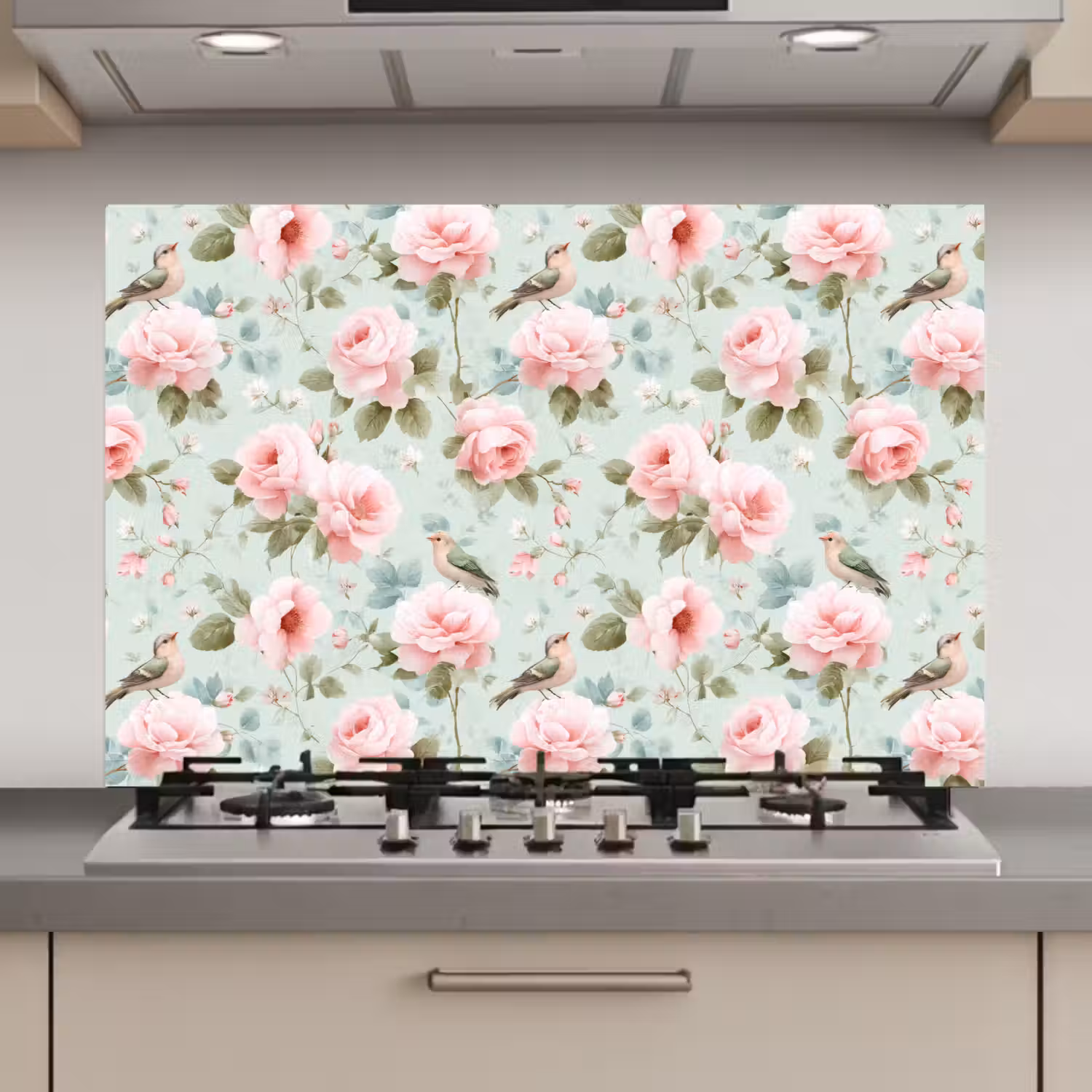 Rozen - Vogels - Pastel - Kleurrijk keuken achterwand spatscherm klein 900 -3d_website