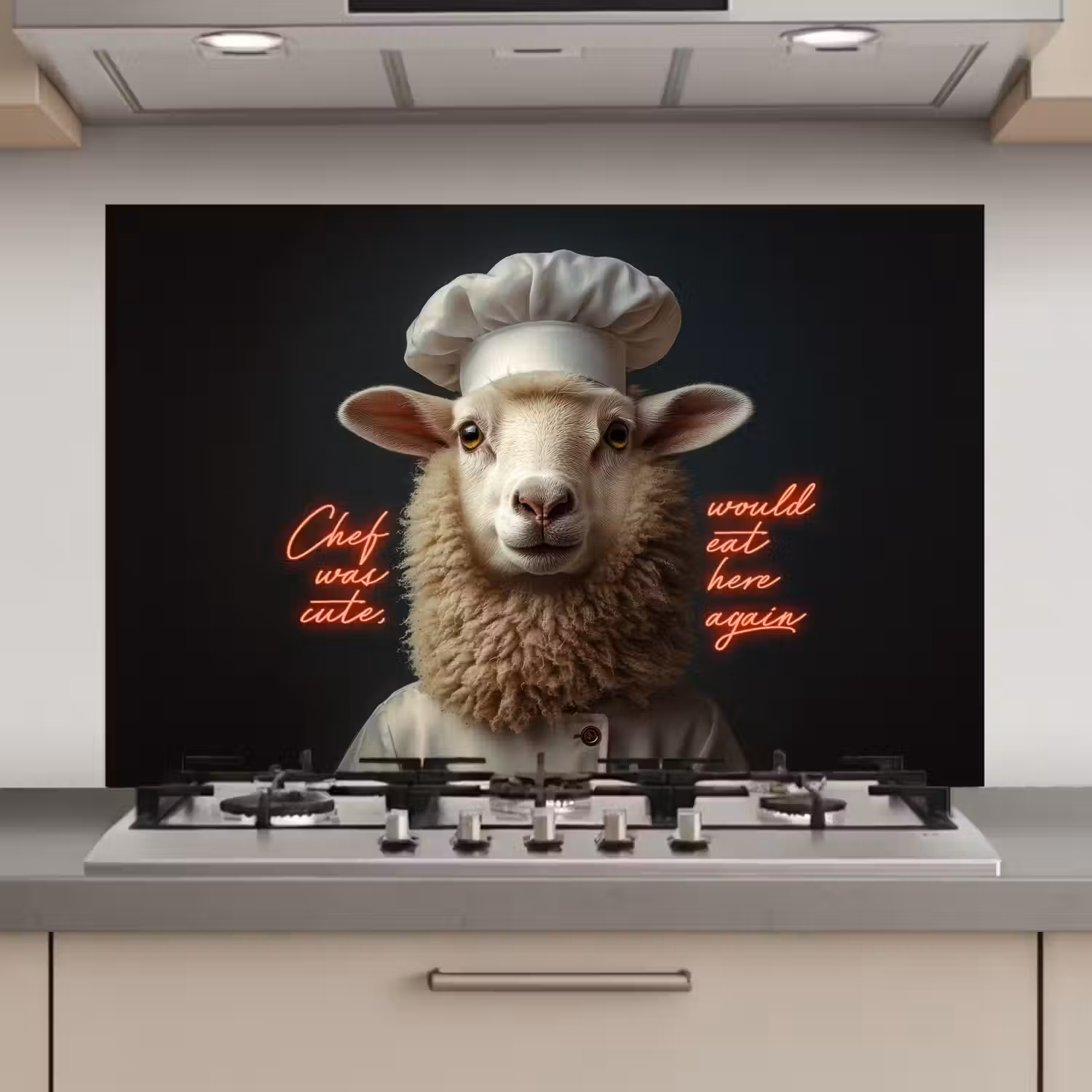 Schaap - Kokskleding - Neon - Quote keuken achterwand spatscherm klein -3d_website